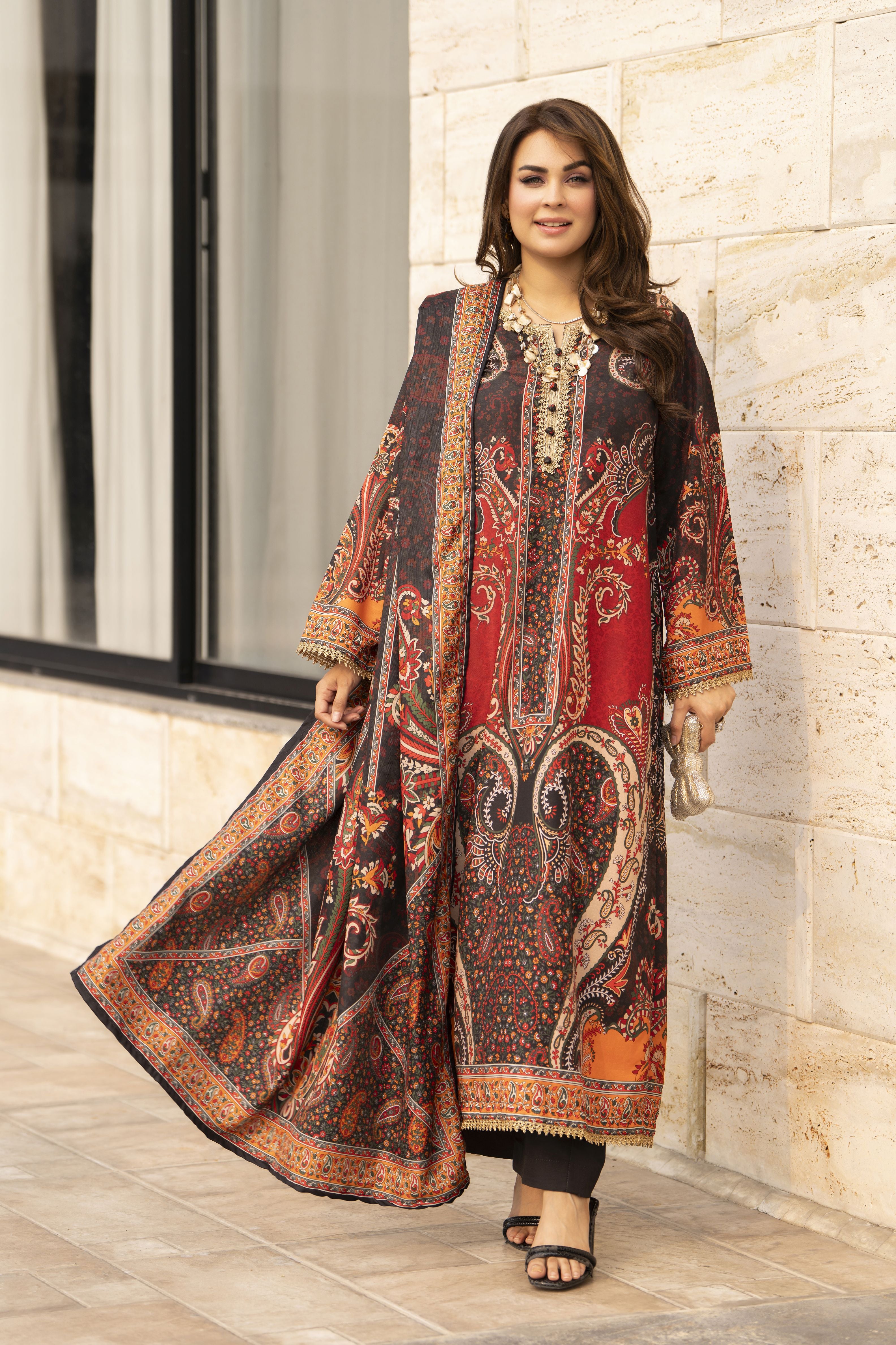 NBH10 Naqsh by Hemline Poly Grip 3PC A-Line Suit with Dupatta
