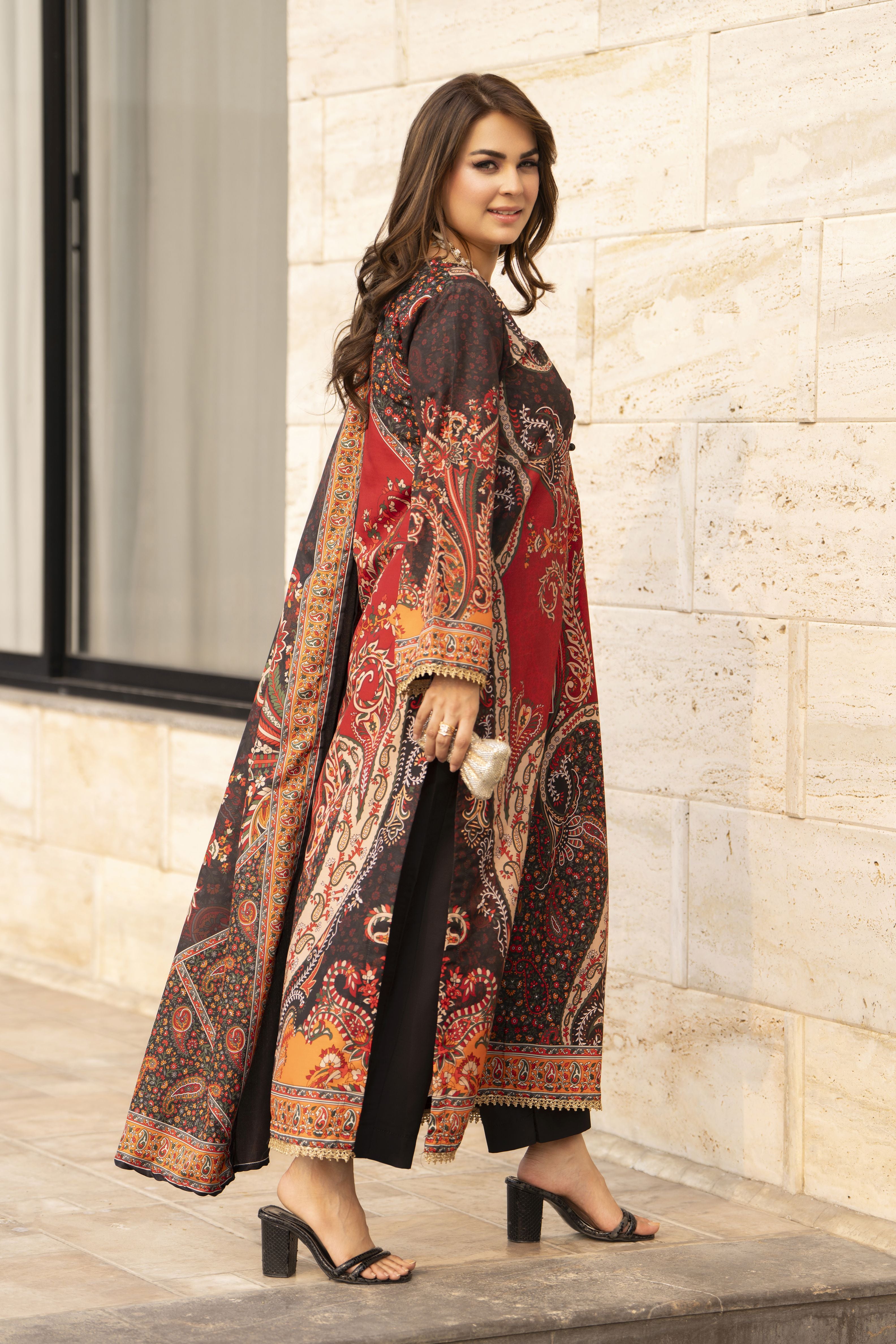 NBH10 Naqsh by Hemline Poly Grip 3PC A-Line Suit with Dupatta