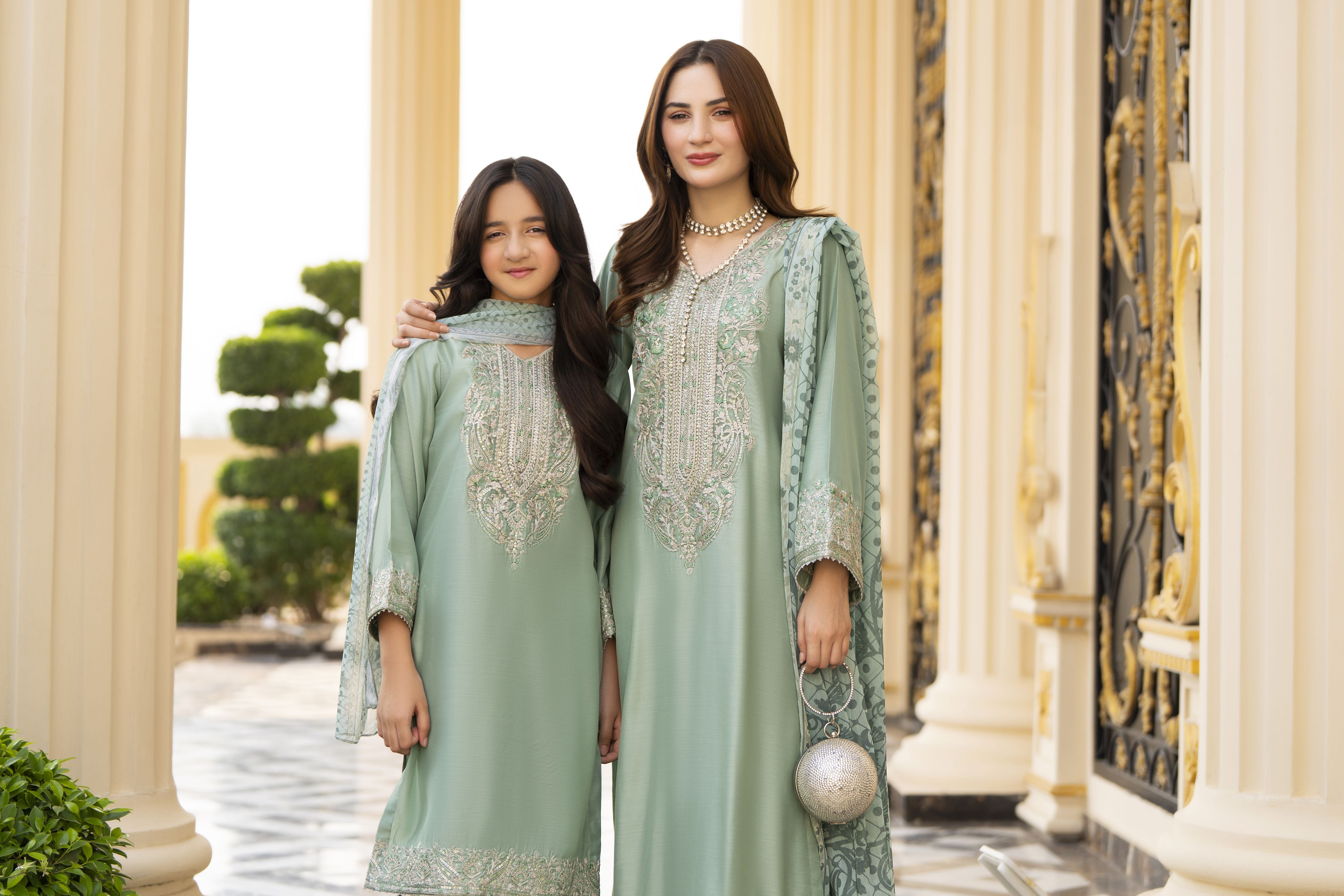 Threads of Love by Hemline – TOL4 Embroidered Viscose Mother Daughter Matching Dress