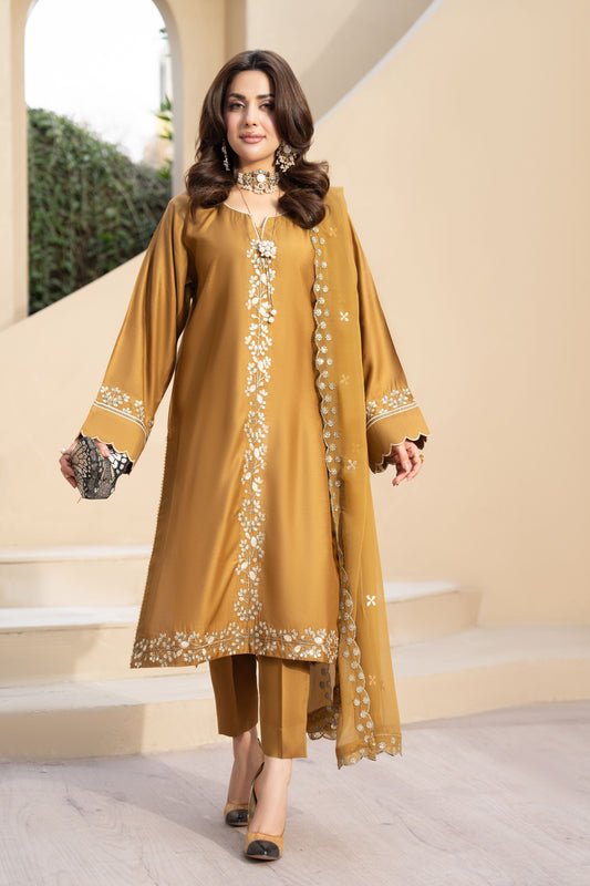 ZZ2 Zimal Zephira Caramel Embroidered 3pc Viscose Suit