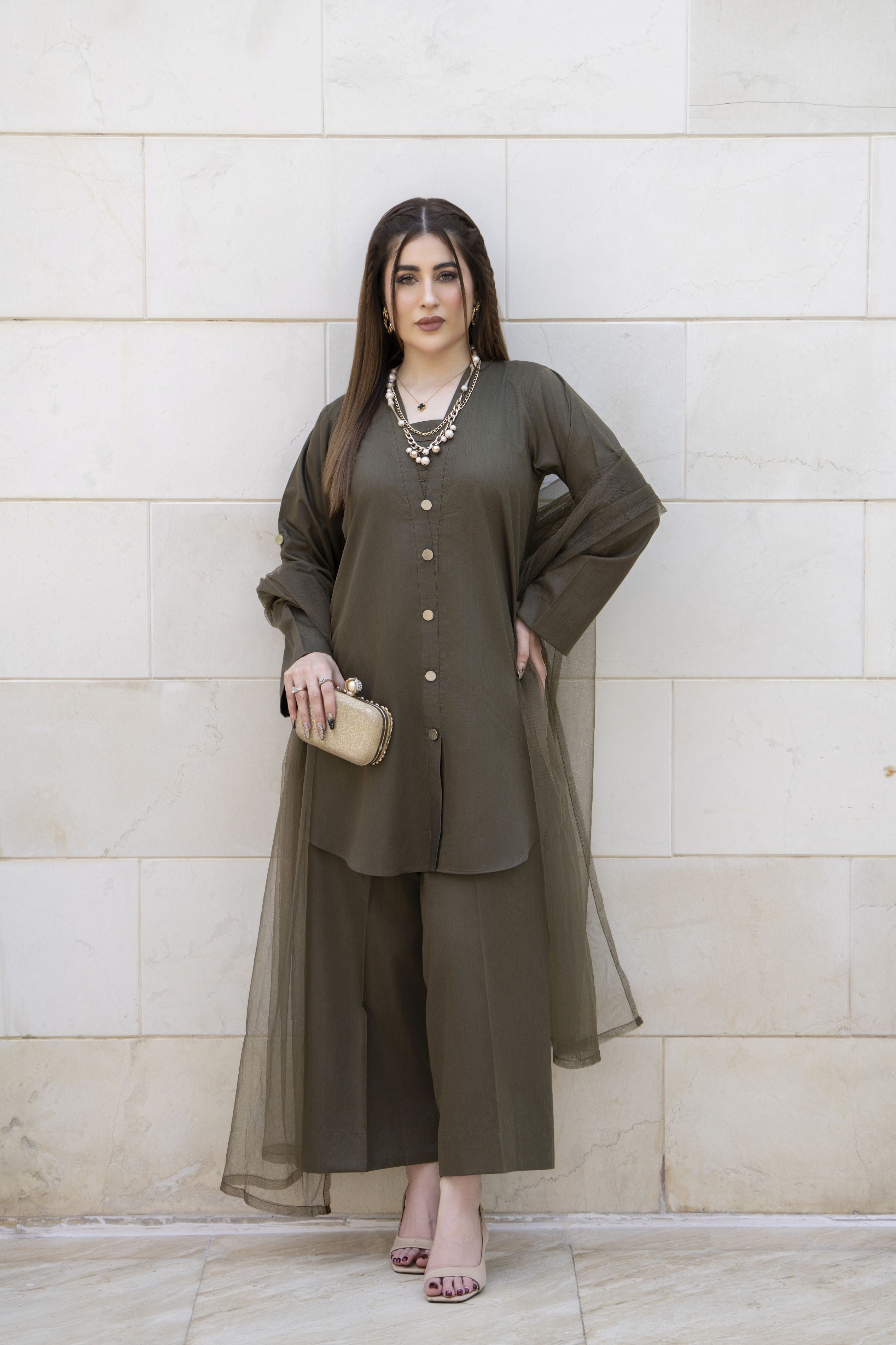 Aabpara Simply Warm Winter Linen 3pc Ready to Wear with Dyed Net Dupatta SWA8