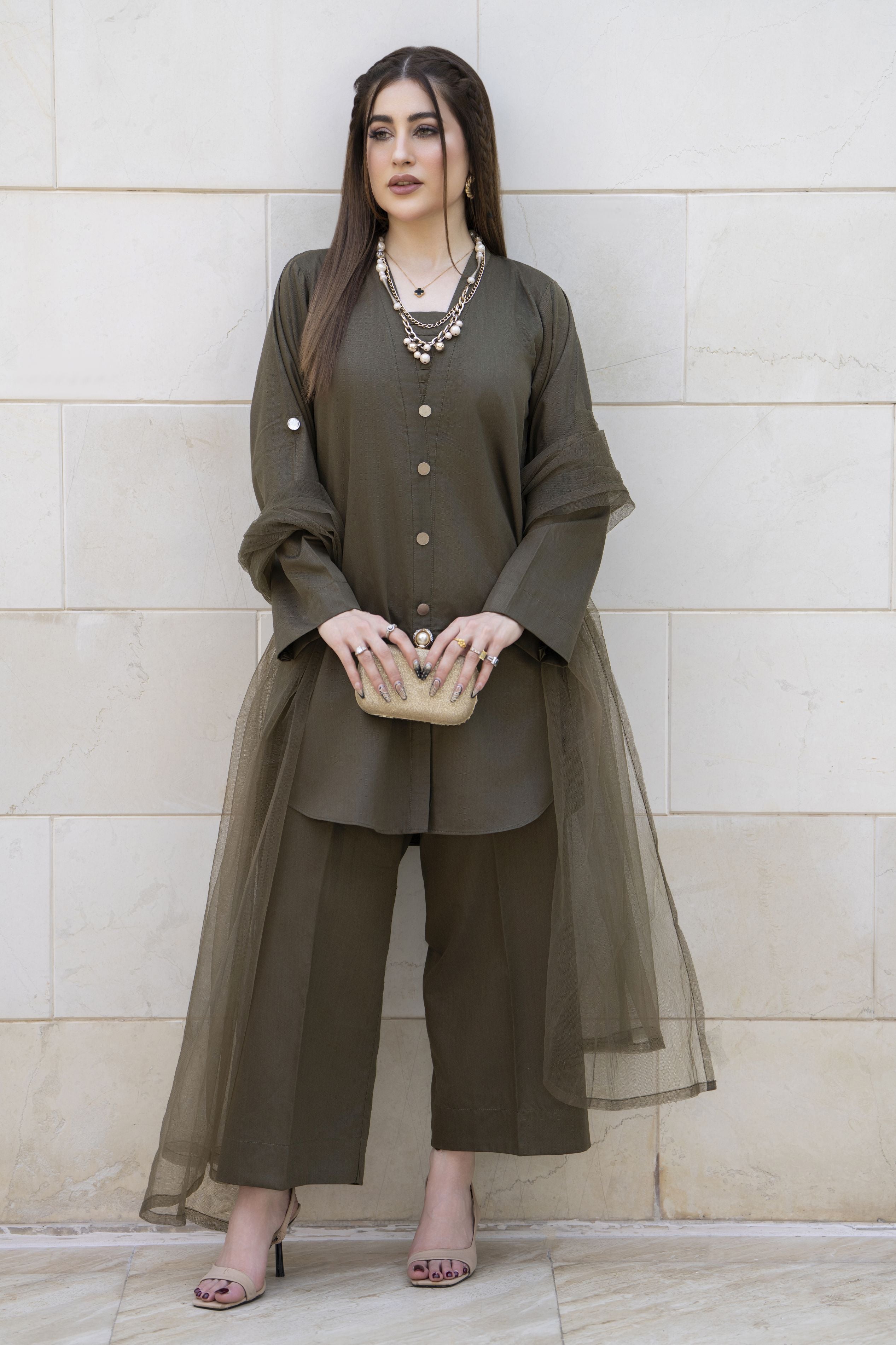 Aabpara Simply Warm Winter Linen 3pc Ready to Wear with Dyed Net Dupatta SWA8