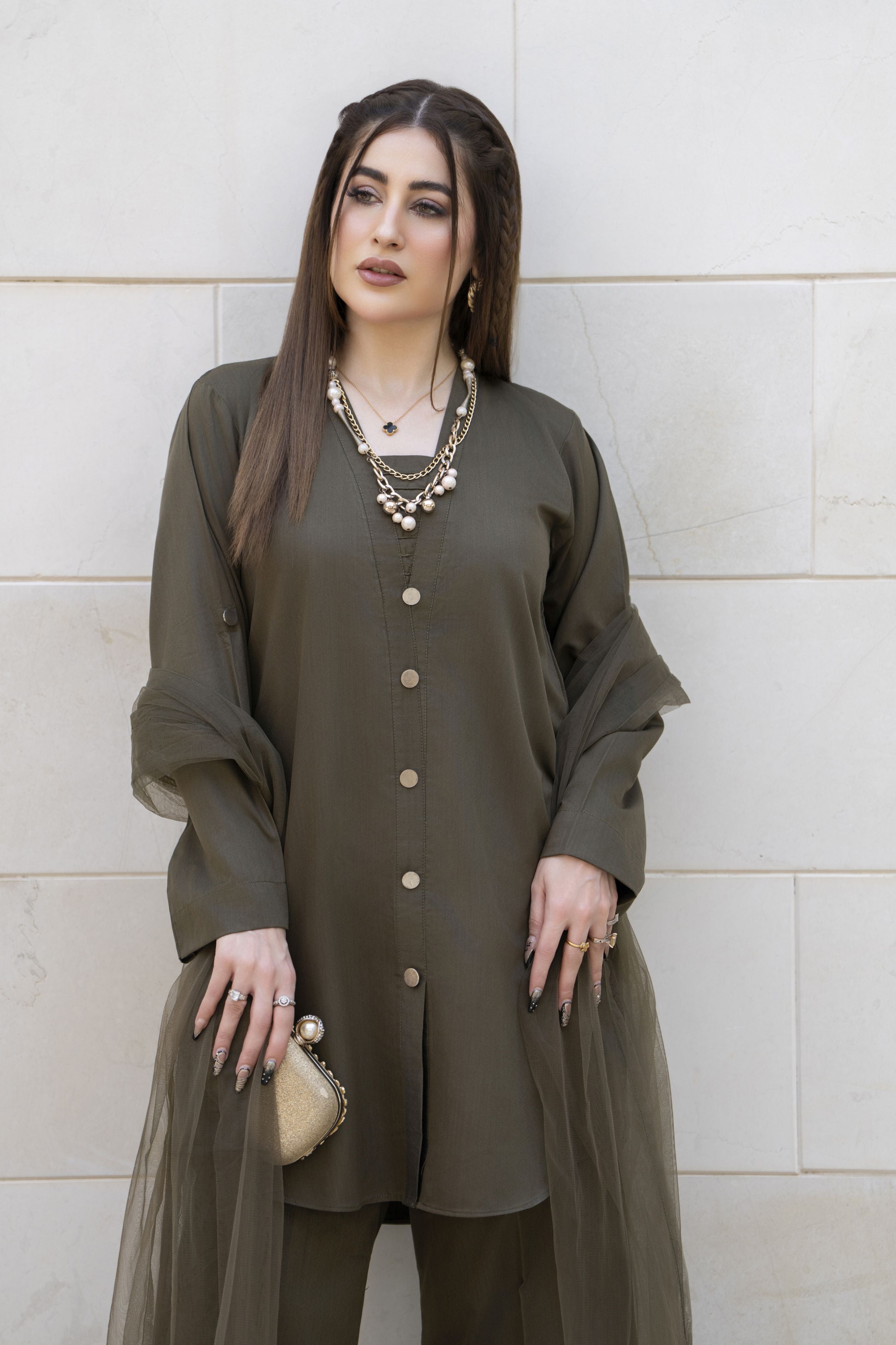 Aabpara Simply Warm Winter Linen 3pc Ready to Wear with Dyed Net Dupatta SWA8