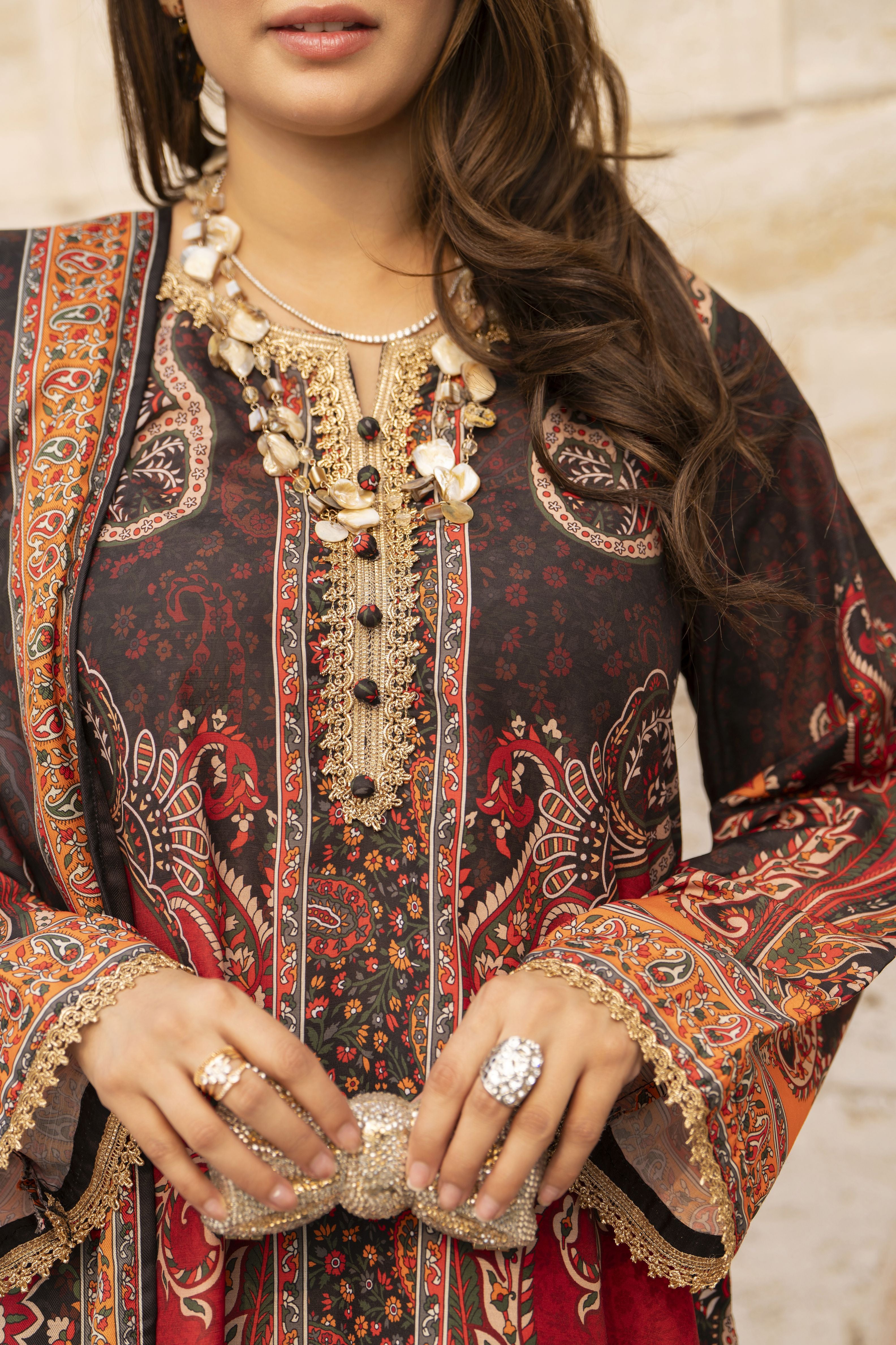 NBH10 Naqsh by Hemline Poly Grip 3PC A-Line Suit with Dupatta