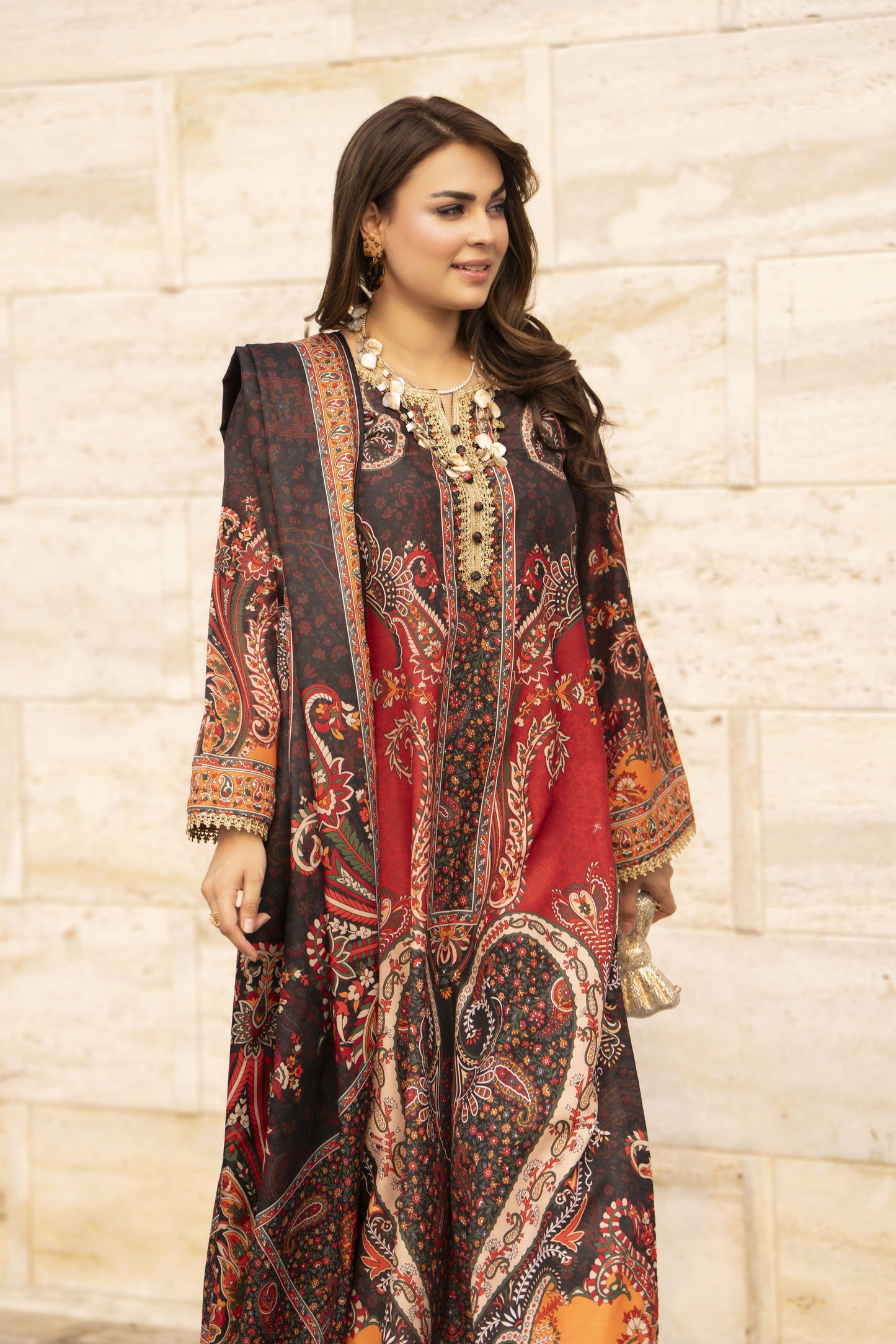 NBH10 Naqsh by Hemline Poly Grip 3PC A-Line Suit with Dupatta