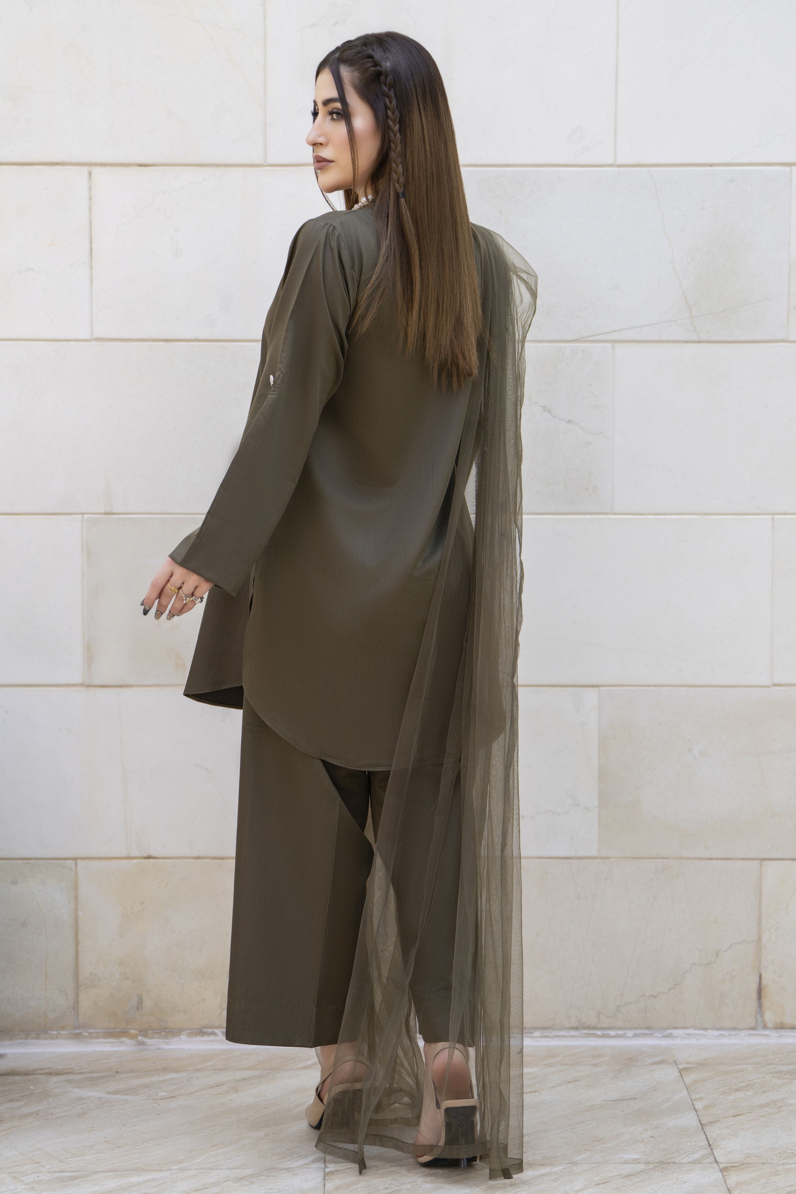 Aabpara Simply Warm Winter Linen 3pc Ready to Wear with Dyed Net Dupatta SWA8