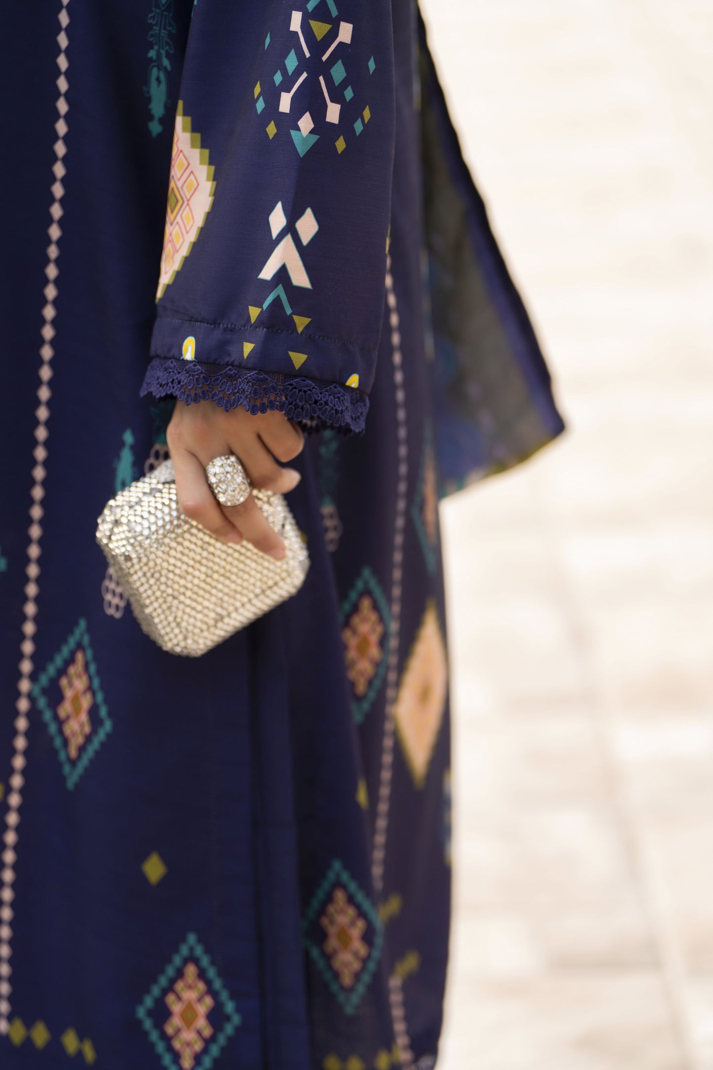 NBH5 Naqsh by Hemline Printed Poly Grip 3PC A-Line Suit