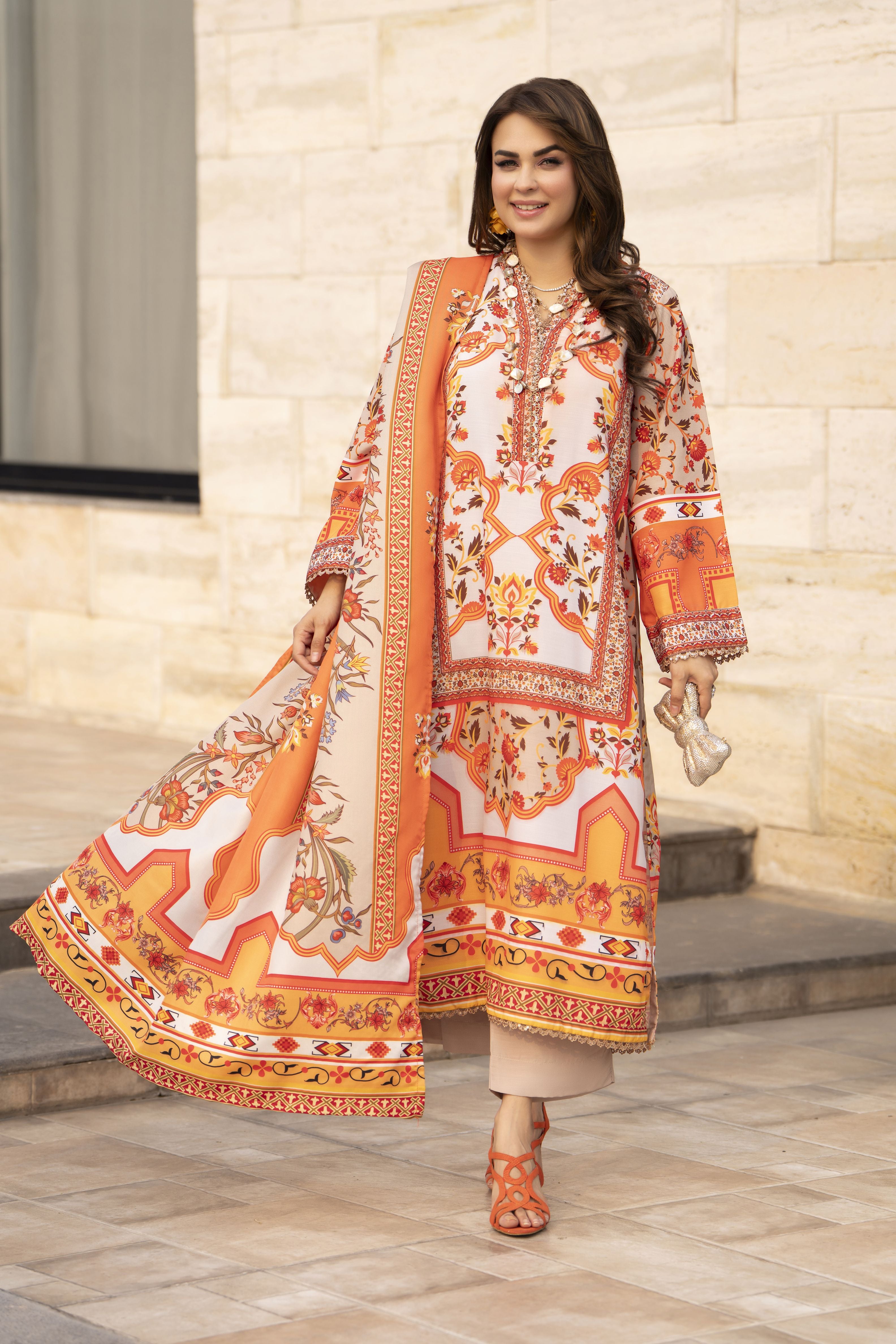 NBH9 Naqsh by Hemline Poly Grip 3PC A-Line Suit with Dupatta