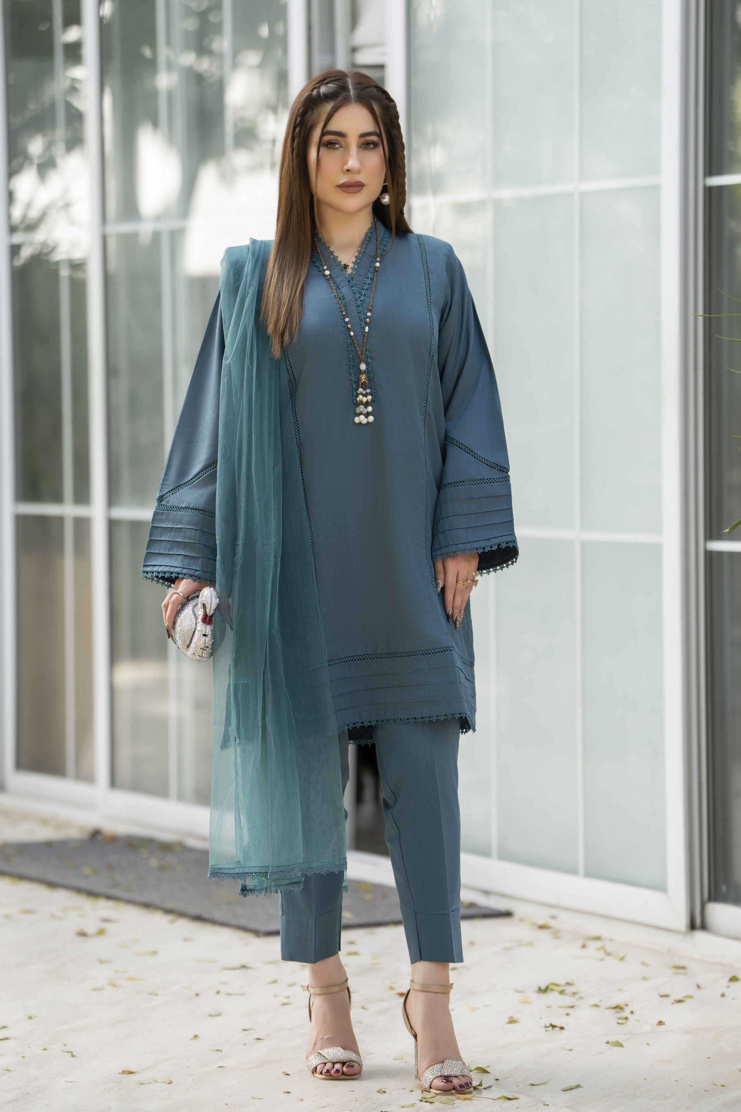 Aabpara Simply Warm Winter Linen 3pc Ready to Wear with Dyed Net Dupatta SWA9