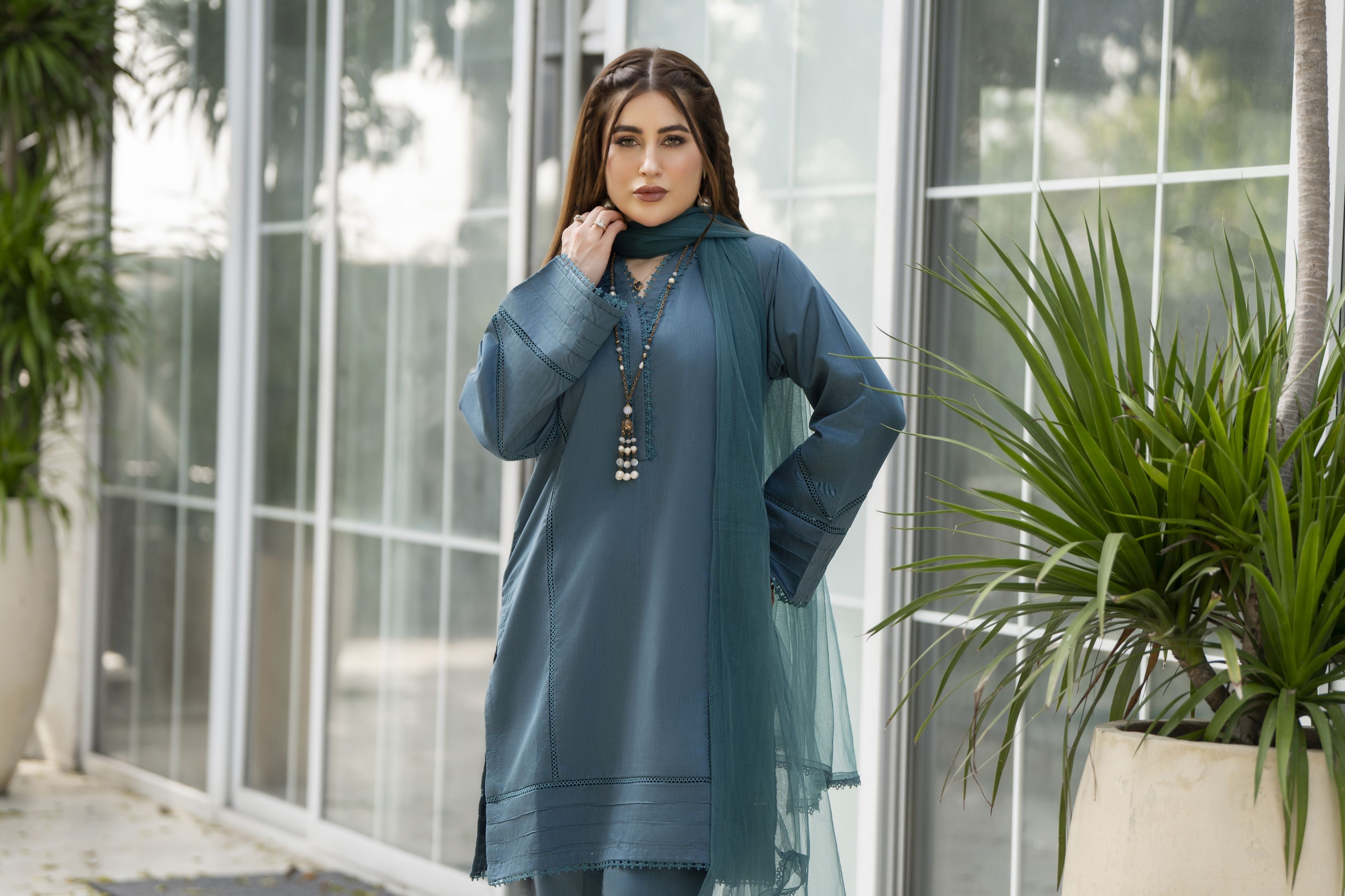 Aabpara Simply Warm Winter Linen 3pc Ready to Wear with Dyed Net Dupatta SWA9