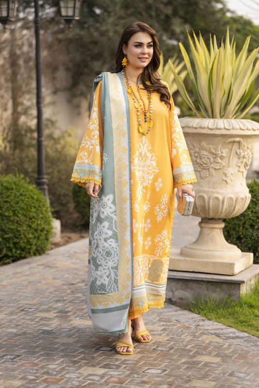 NBH1 Naqsh by Hemline Printed Poly Grip 3PC Suit with Herringbone Dupatta