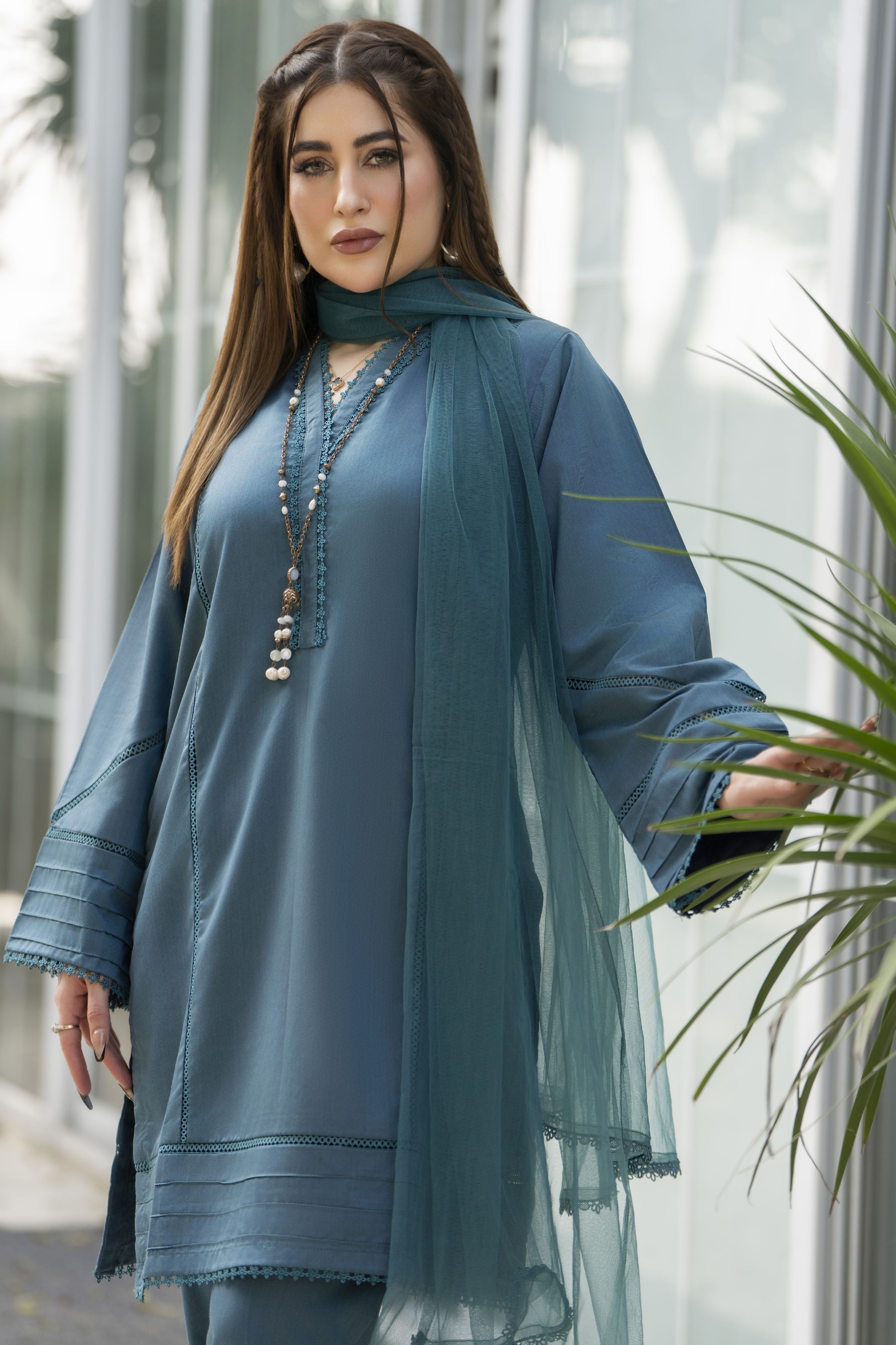Aabpara Simply Warm Winter Linen 3pc Ready to Wear with Dyed Net Dupatta SWA9
