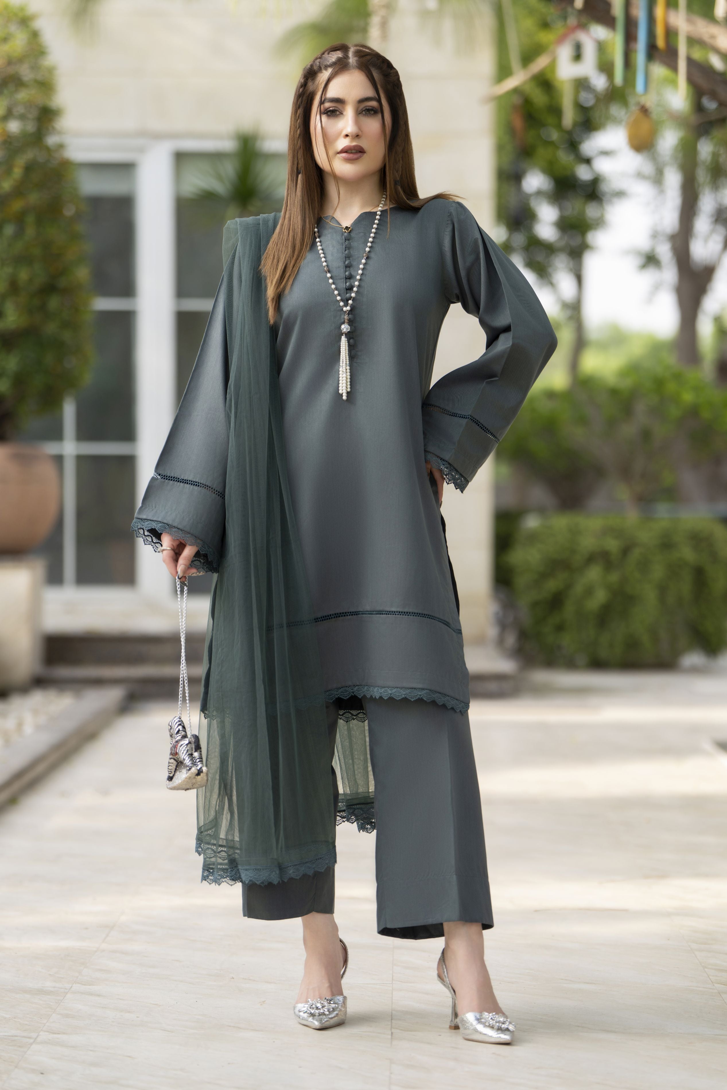 Aabpara Simply Warm Winter Linen 3pc Ready to Wear with Dyed Net Dupatta SWA10