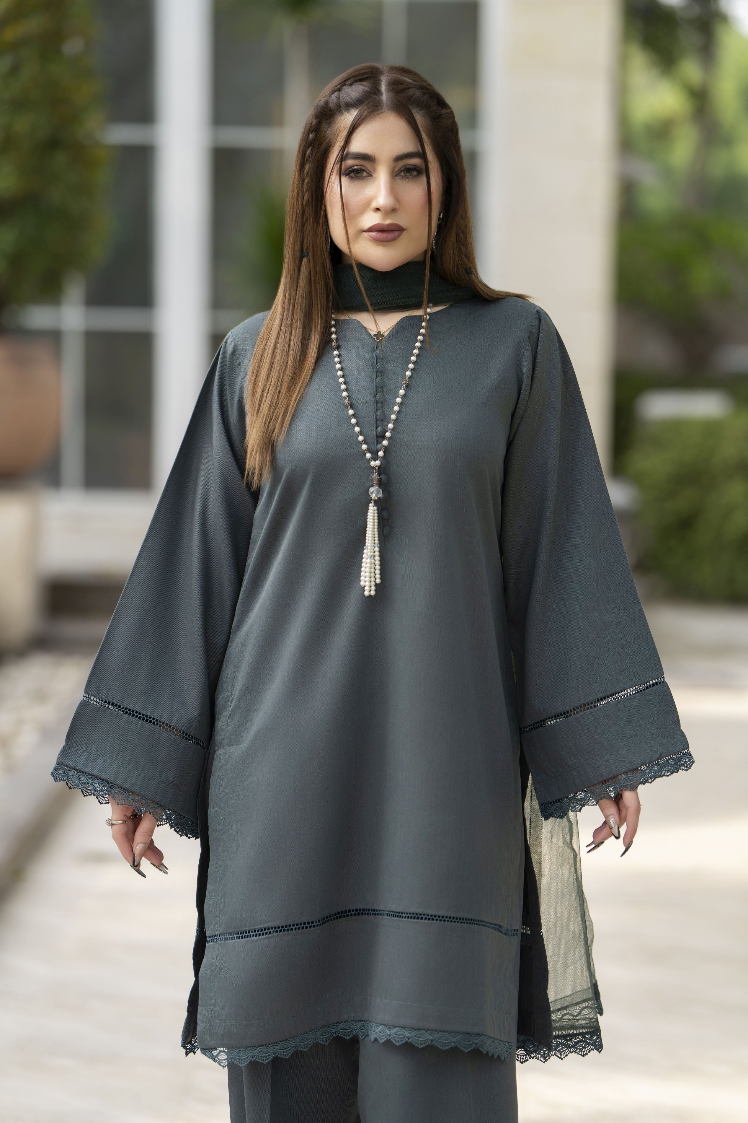 Aabpara Simply Warm Winter Linen 3pc Ready to Wear with Dyed Net Dupatta SWA10