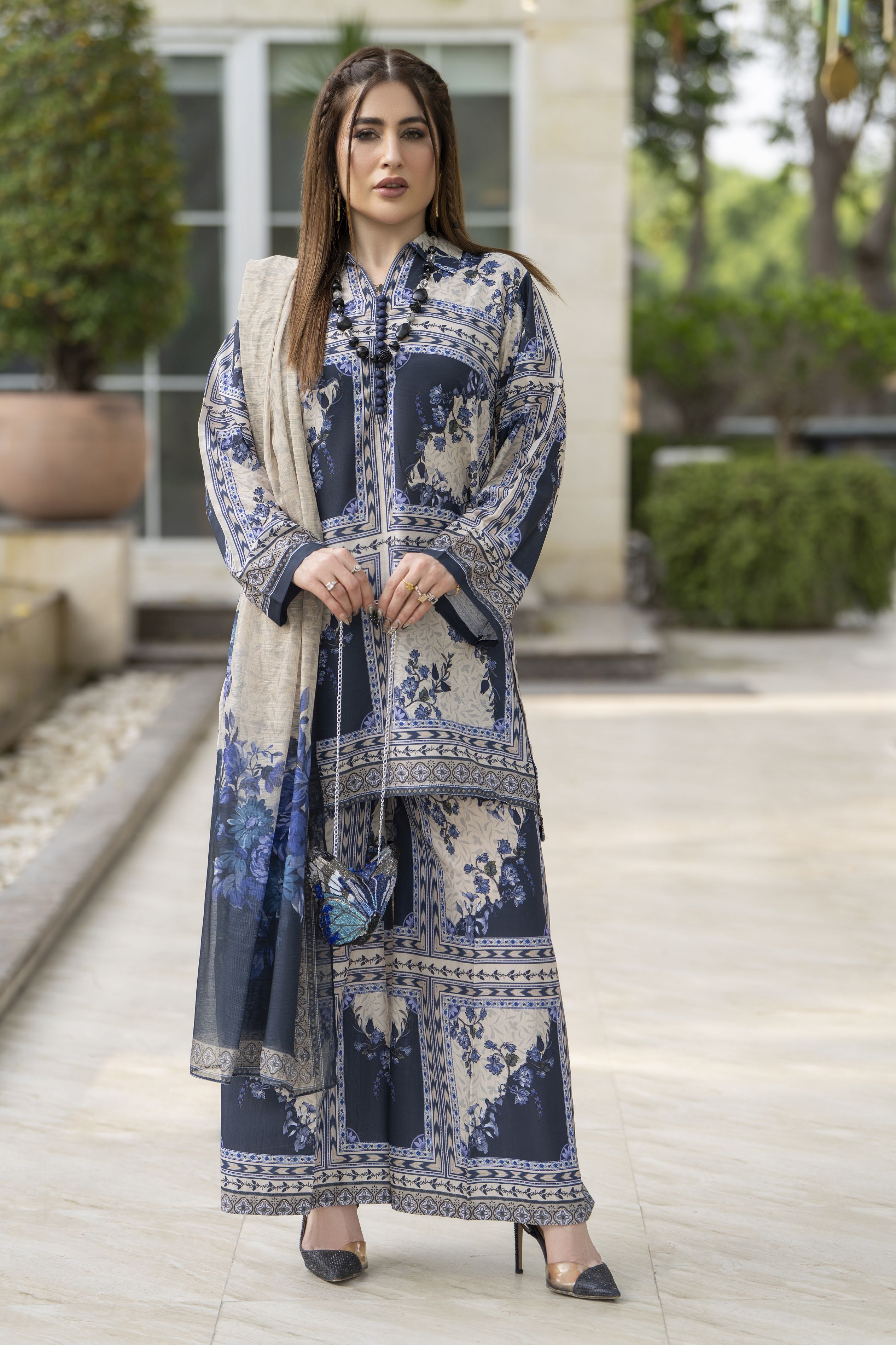 Daily Drapes by Mona – 3pc Printed Raw Silk Women Casual Co-Ord Suit DDR9