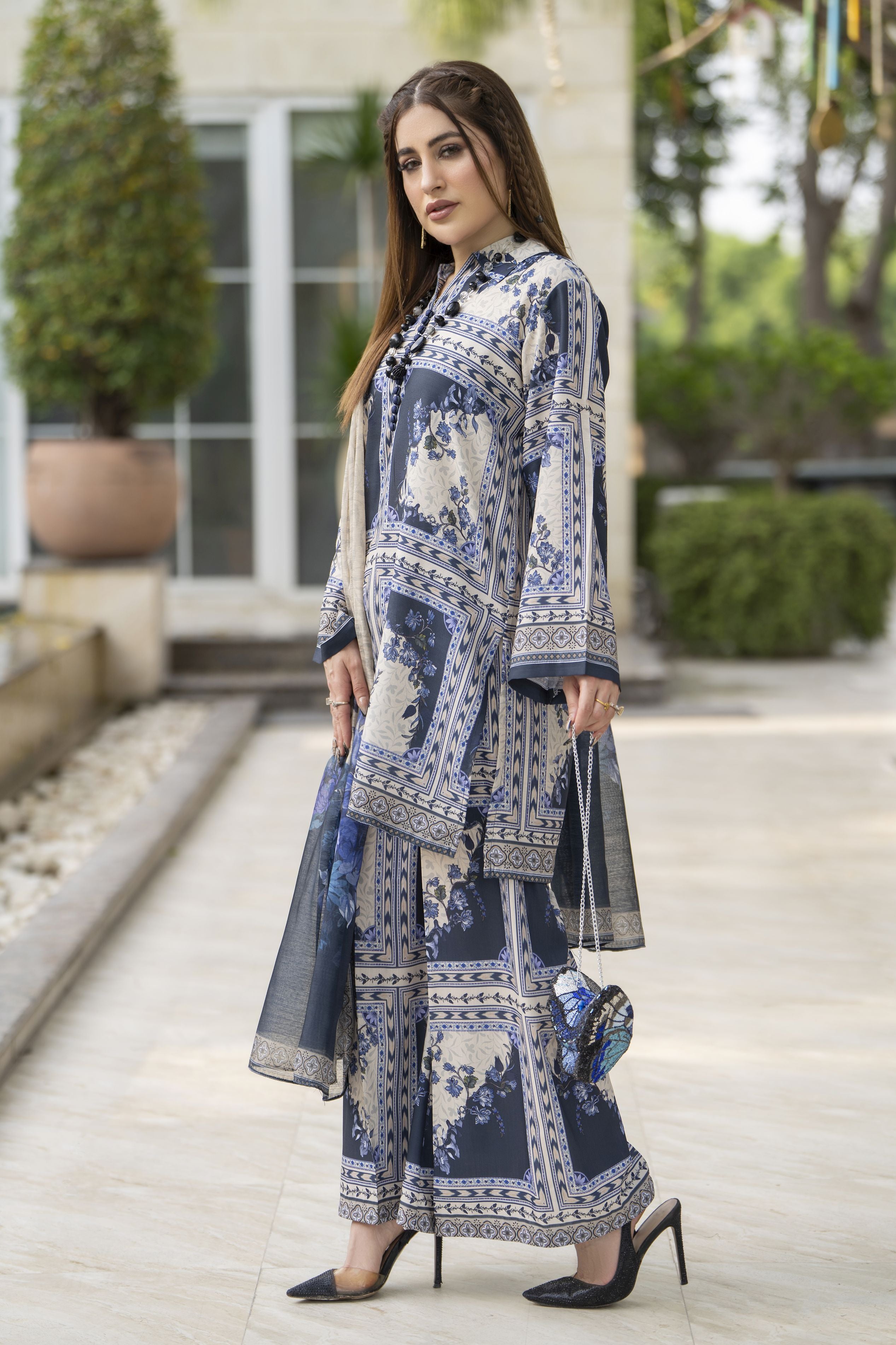 Daily Drapes by Mona – 3pc Printed Raw Silk Women Casual Co-Ord Suit DDR9