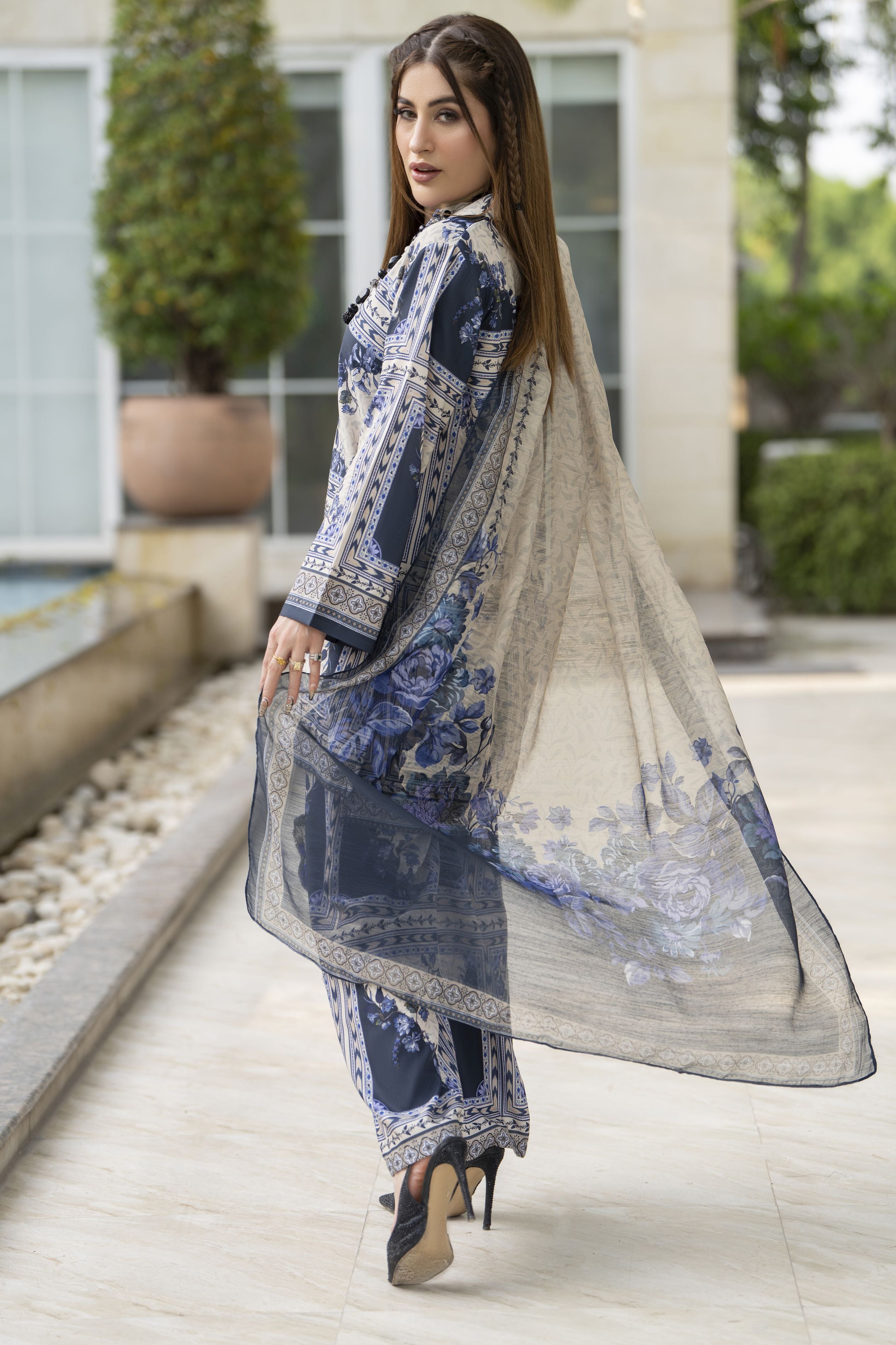 Daily Drapes by Mona – 3pc Printed Raw Silk Women Casual Co-Ord Suit DDR9