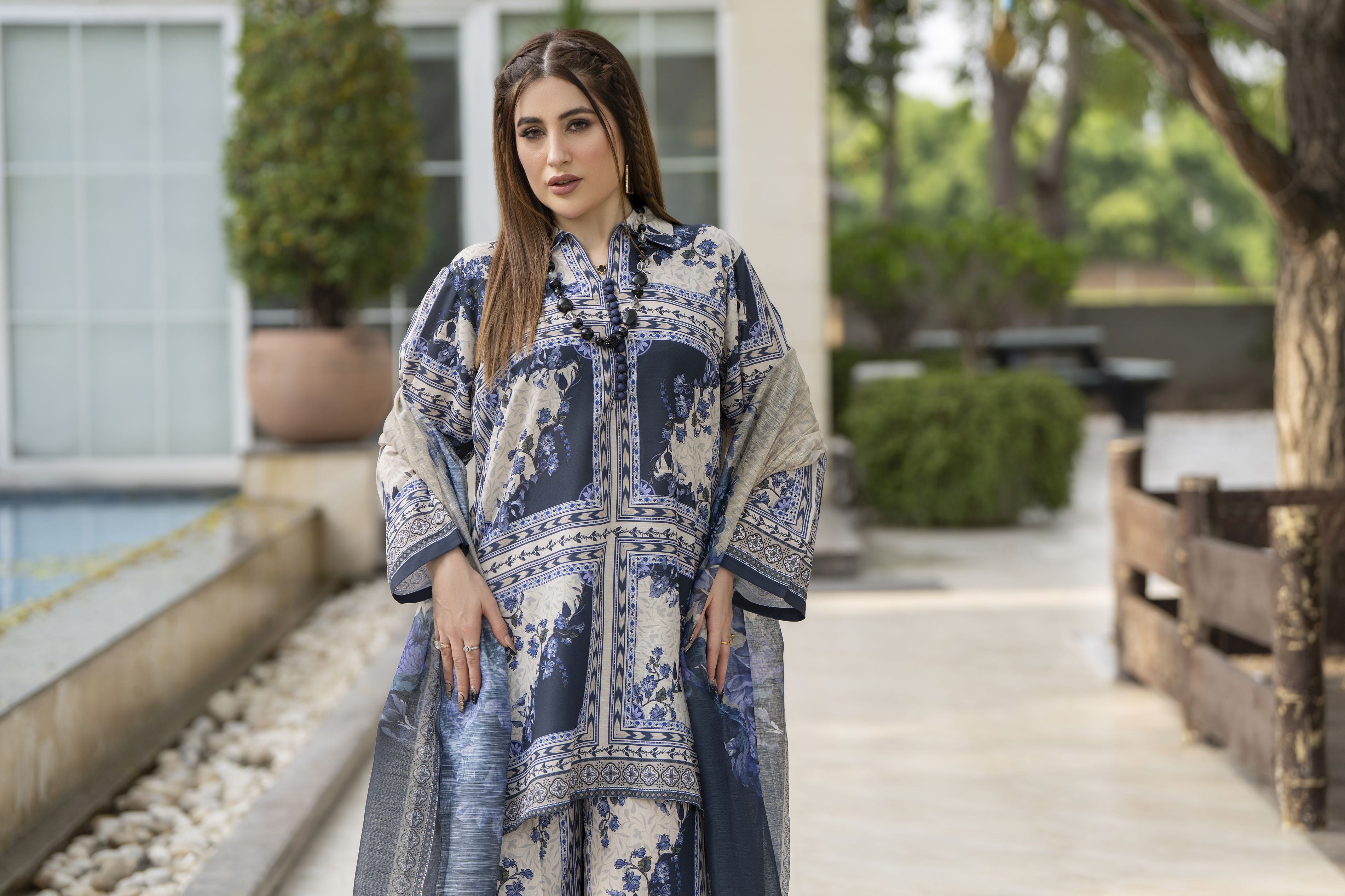 Daily Drapes by Mona – 3pc Printed Raw Silk Women Casual Co-Ord Suit DDR9