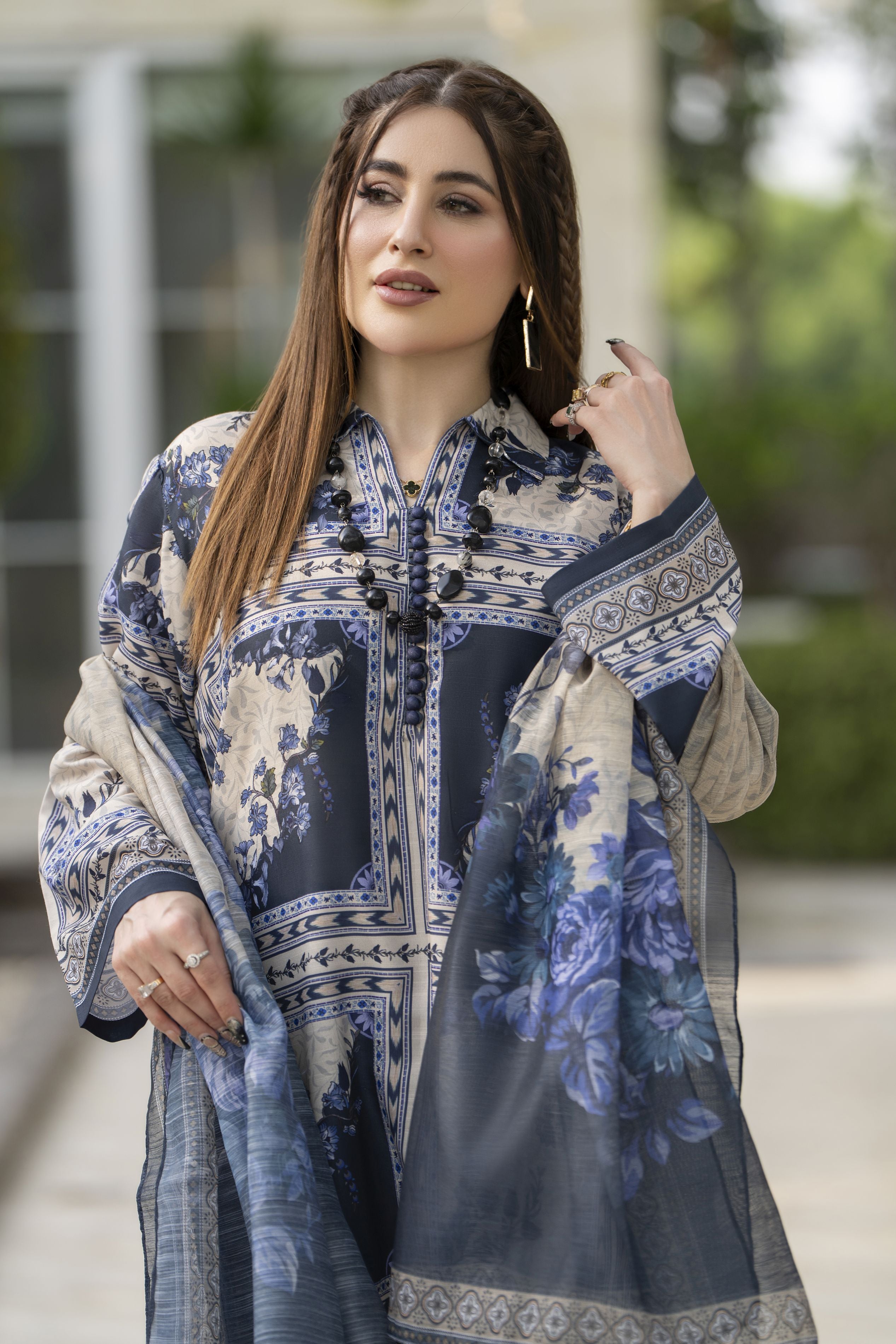 Daily Drapes by Mona – 3pc Printed Raw Silk Women Casual Co-Ord Suit DDR9