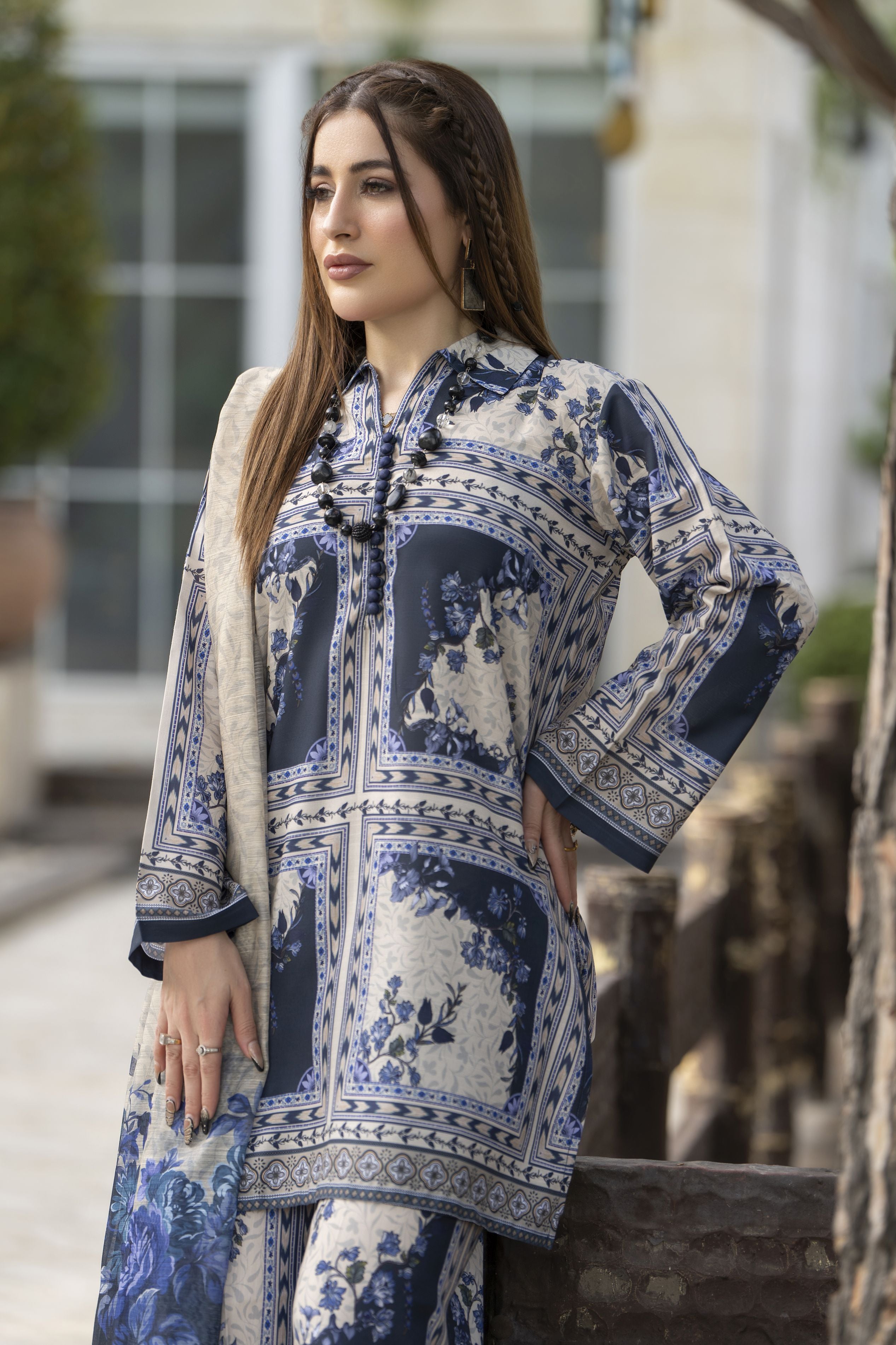 Daily Drapes by Mona – 3pc Printed Raw Silk Women Casual Co-Ord Suit DDR9