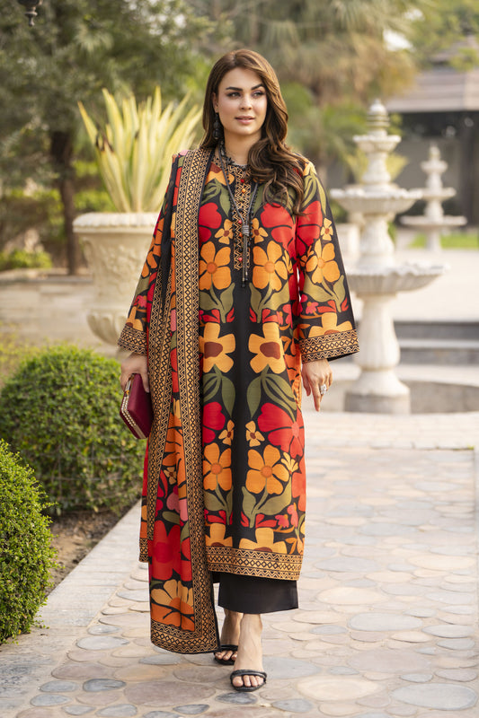 NBH2 Naqsh by Hemline Printed Poly Grip 3PC Suit with Herringbone Dupatta