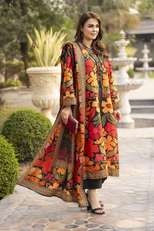 NBH2 Naqsh by Hemline Printed Poly Grip 3PC Suit with Herringbone Dupatta