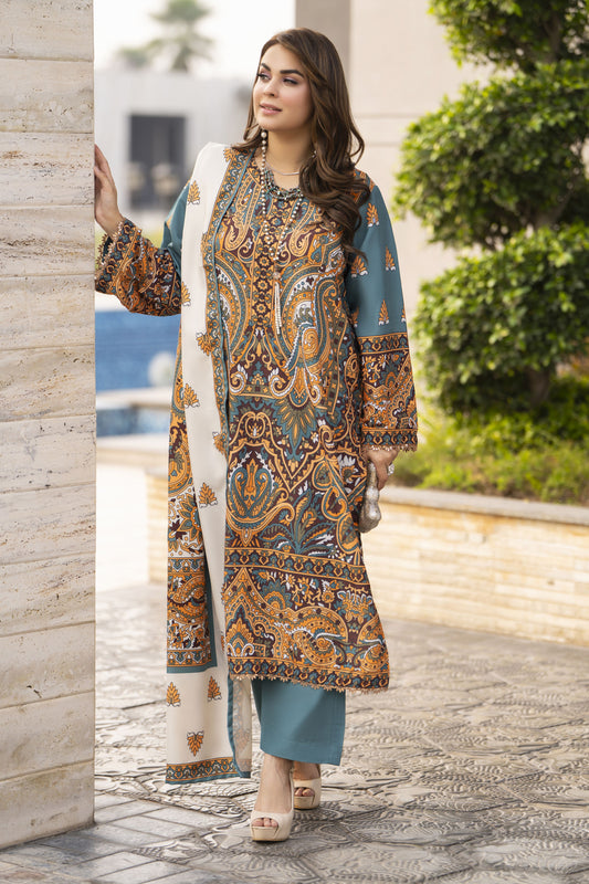 NBH4 Naqsh by Hemline Poly Grip 3PC A-Line Suit with Herringbone Dupatta