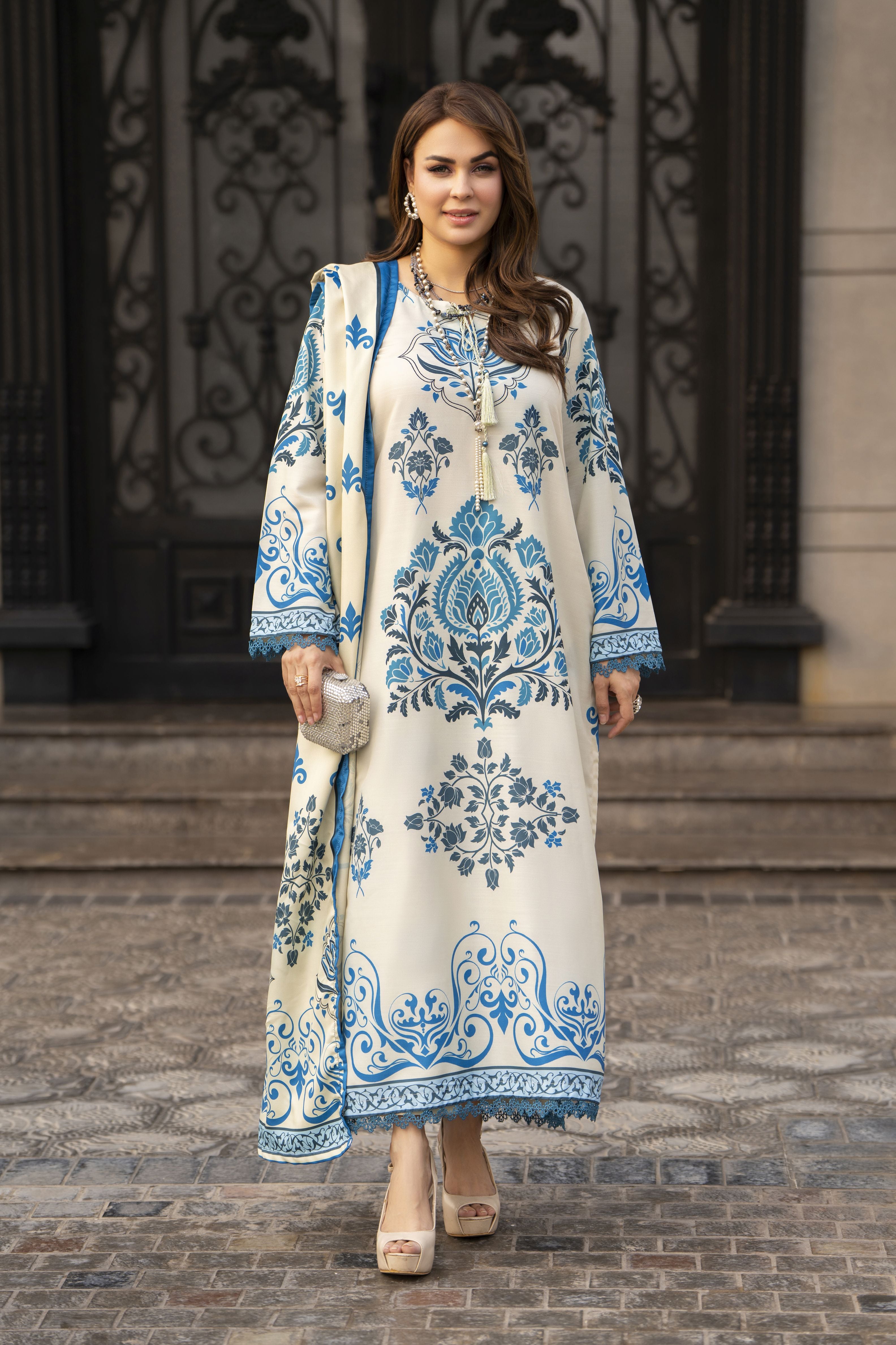 NBH6 Naqsh by Hemline Poly Grip 3PC Suit with Herringbone Dupatta