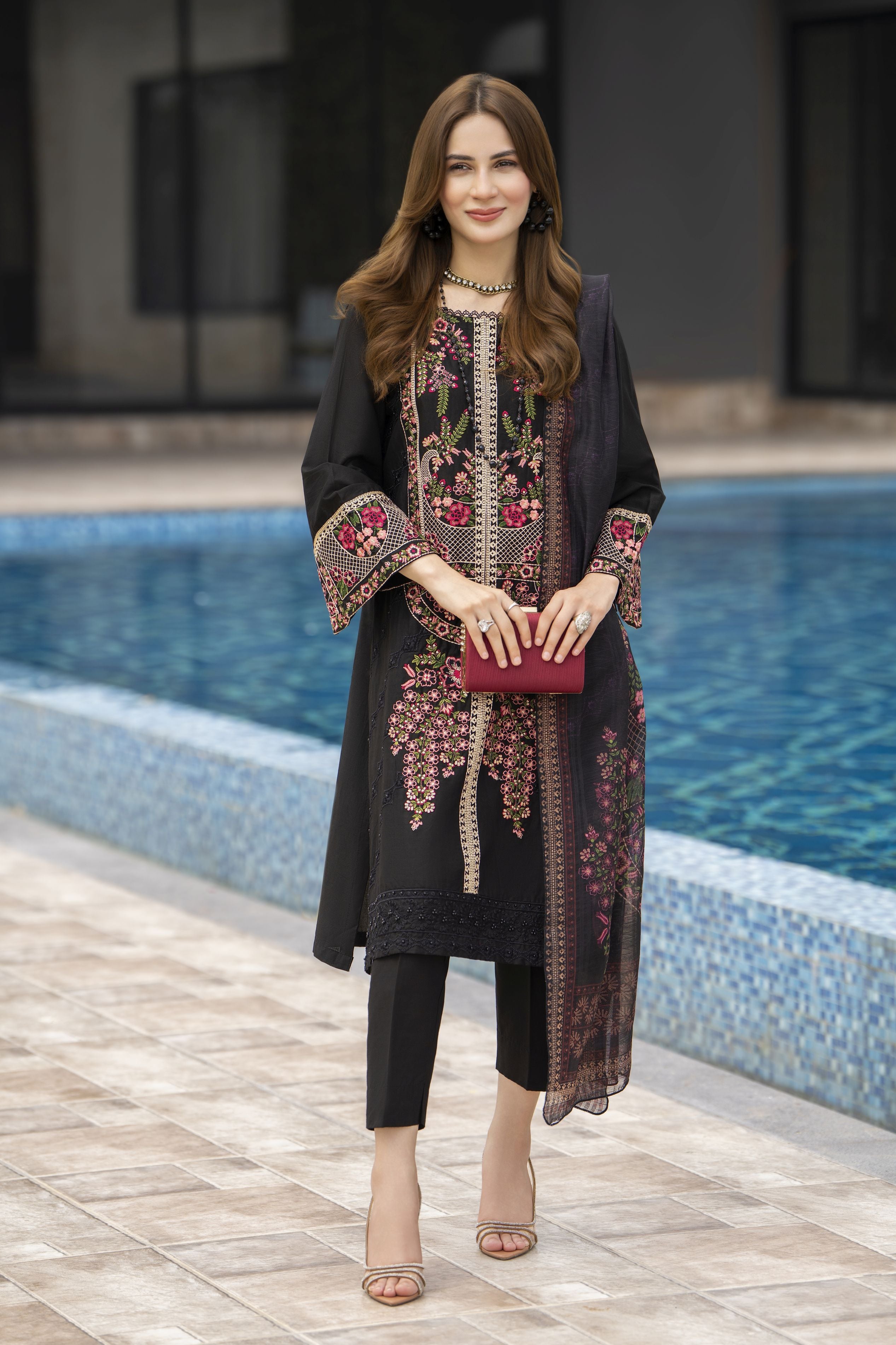 Black Cotton 3pc Ready to Wear Dressby Miski BYM7