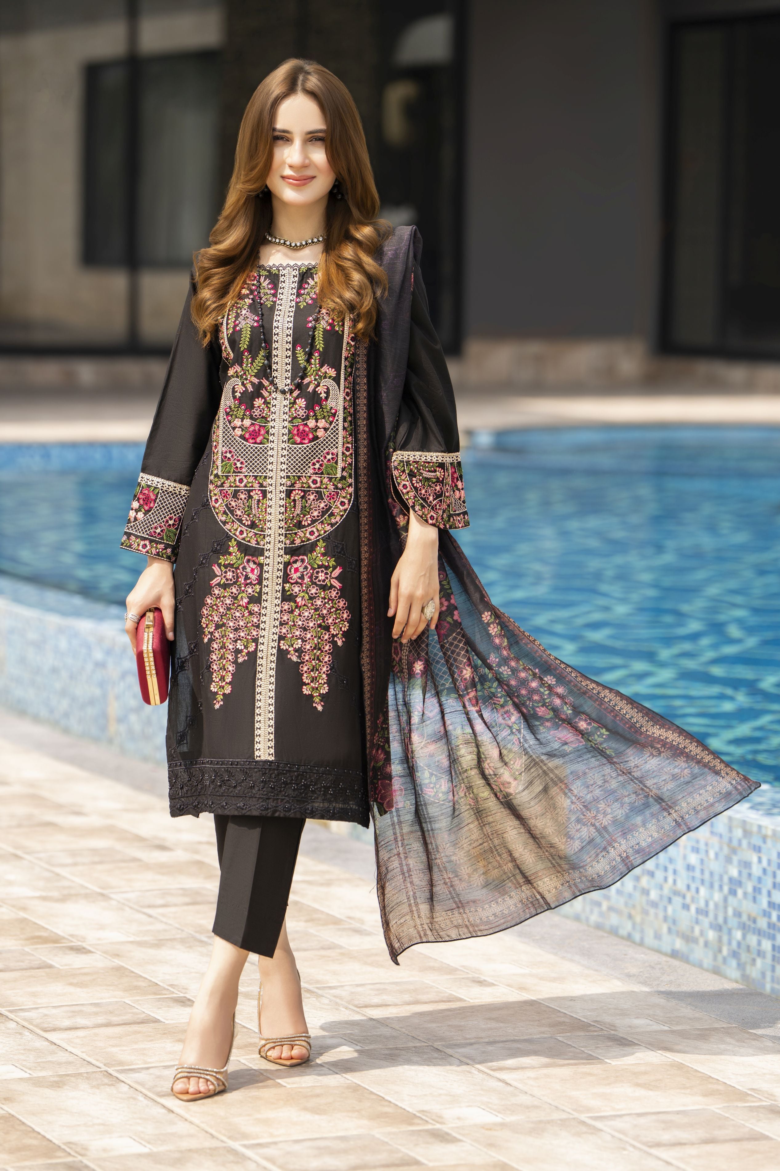 Black Cotton 3pc Ready to Wear Dressby Miski BYM7