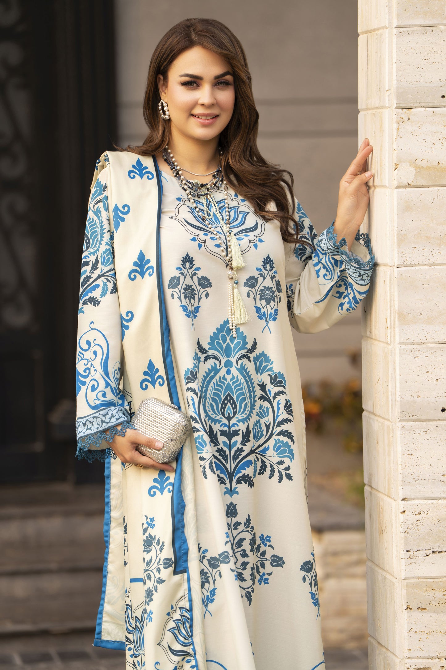 NBH6 Naqsh by Hemline Poly Grip 3PC Suit with Herringbone Dupatta