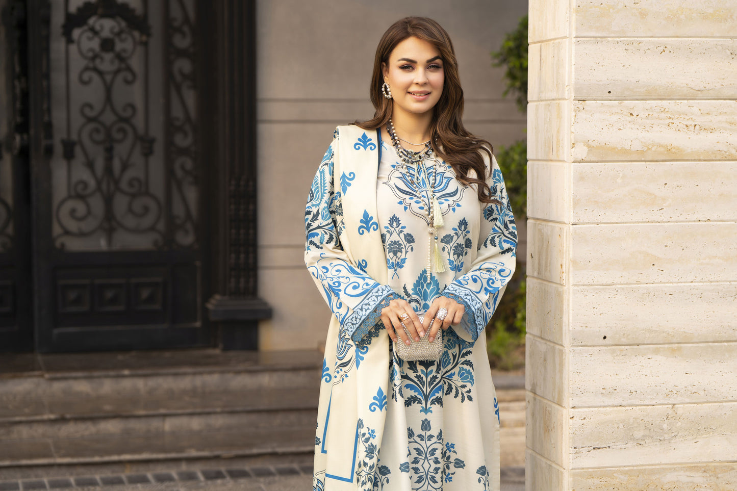 NBH6 Naqsh by Hemline Poly Grip 3PC Suit with Herringbone Dupatta