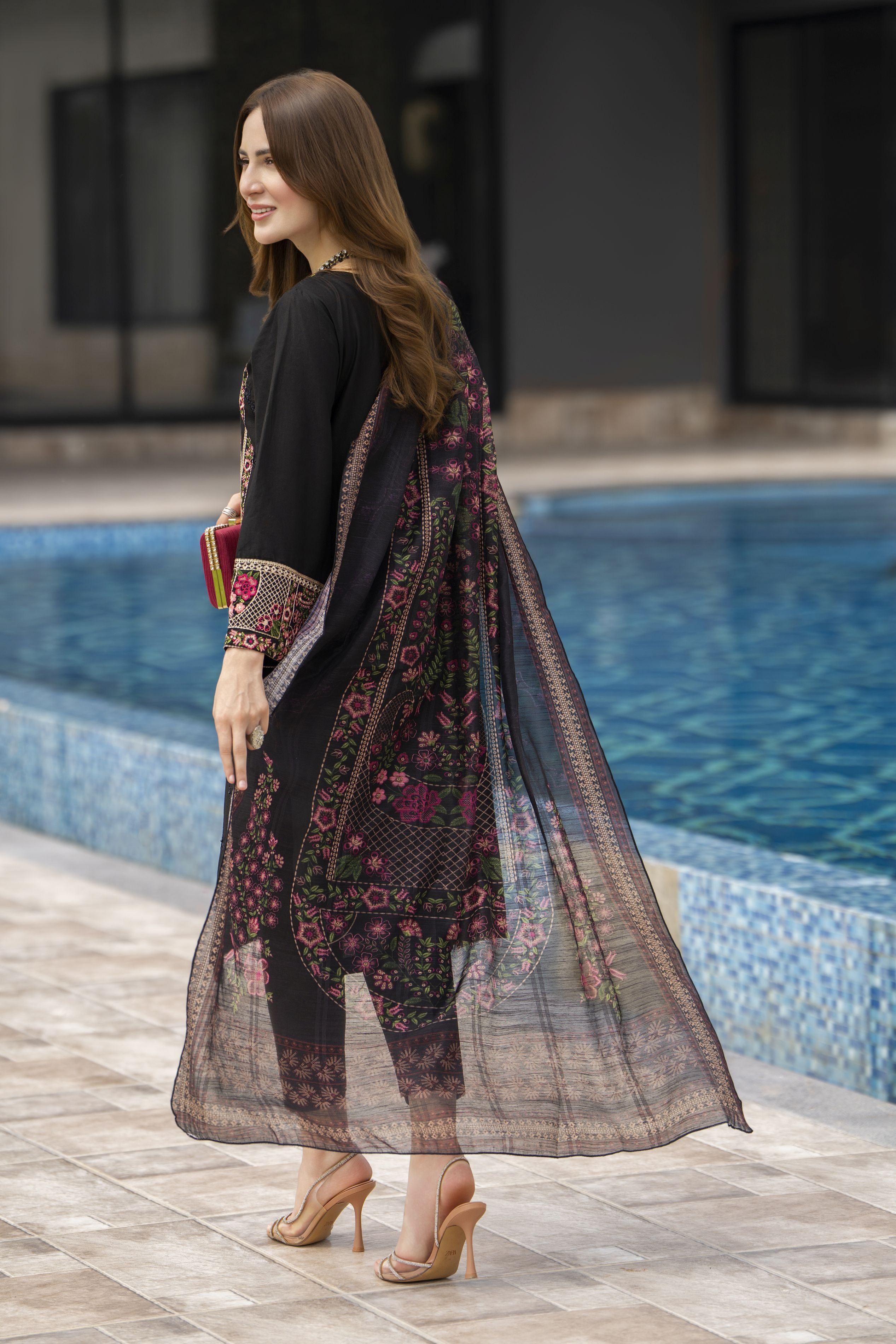 Black Cotton 3pc Ready to Wear Dressby Miski BYM7