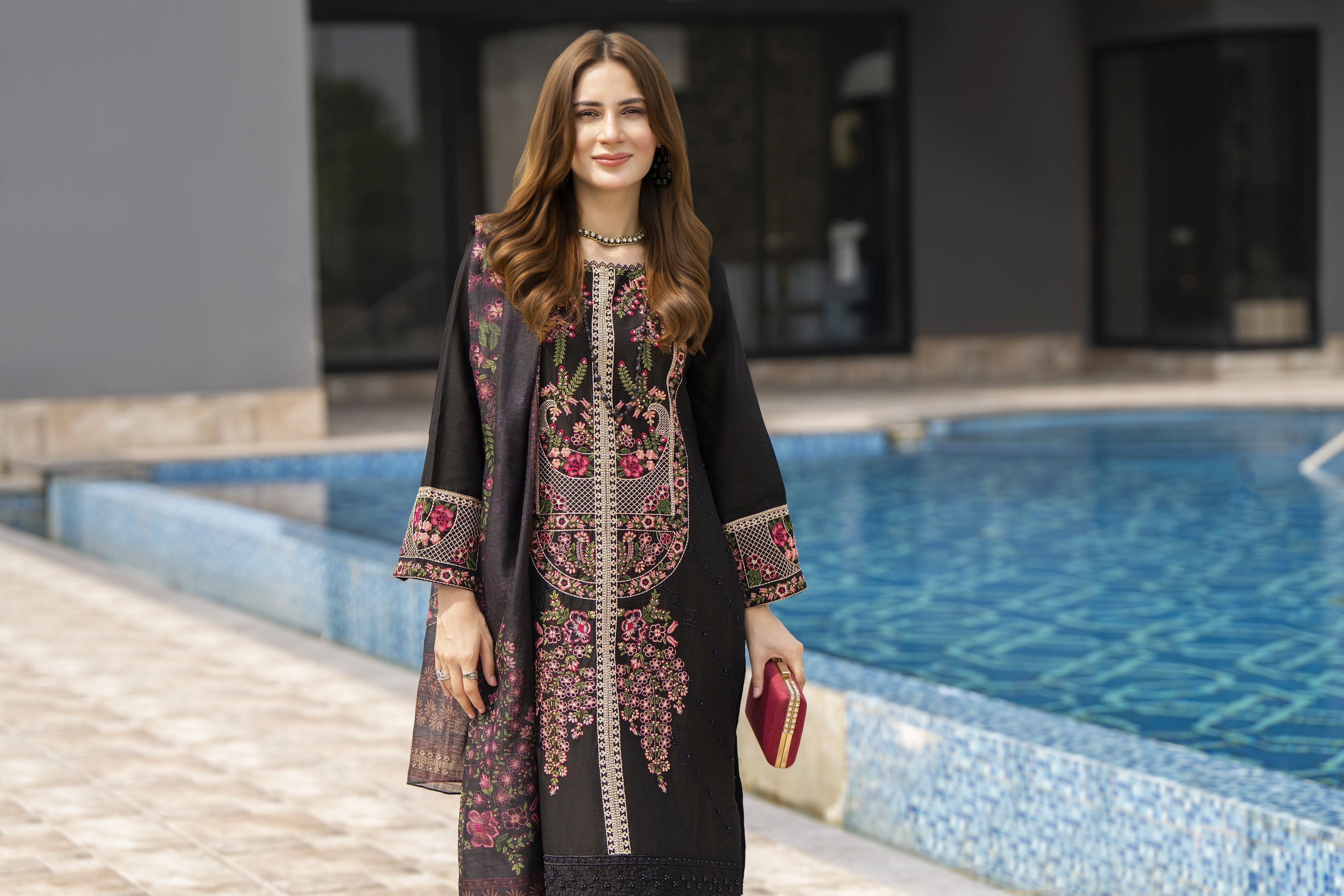 Black Cotton 3pc Ready to Wear Dressby Miski BYM7