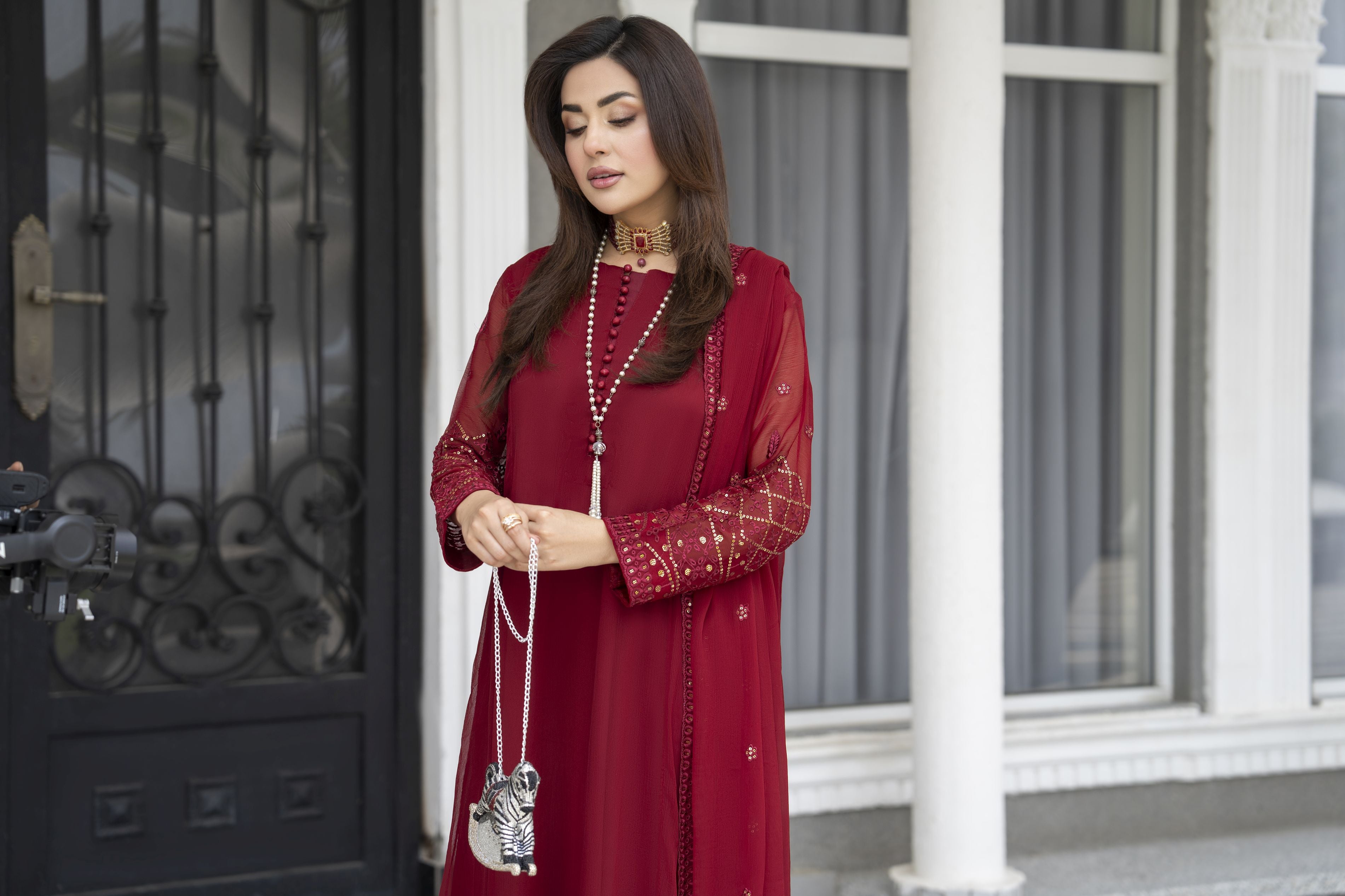 Gul Warun Lustre Chiffon – 3pc Ready to Wear Maroon Embroidered Frock LSG8