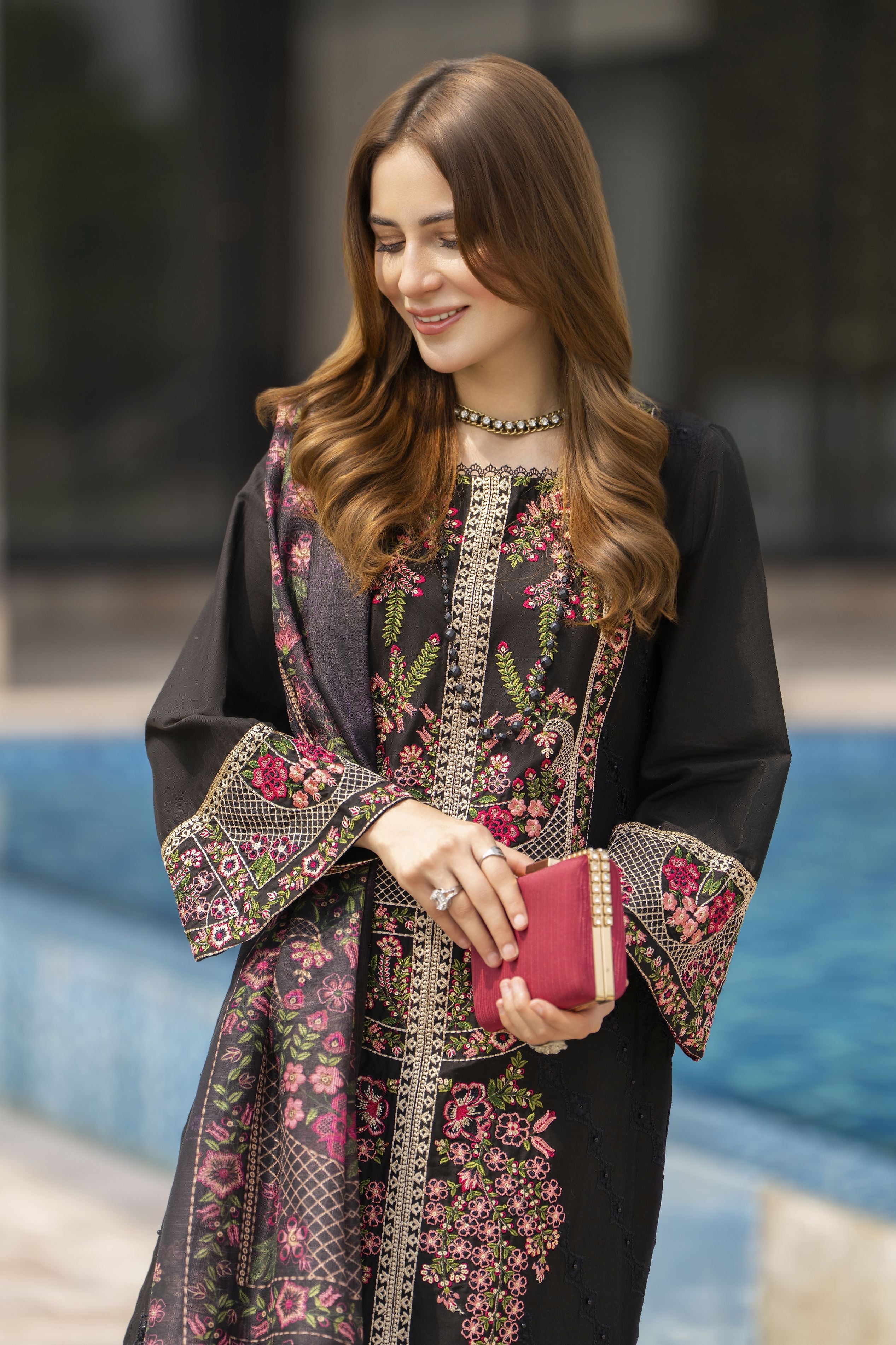 Black Cotton 3pc Ready to Wear Dressby Miski BYM7