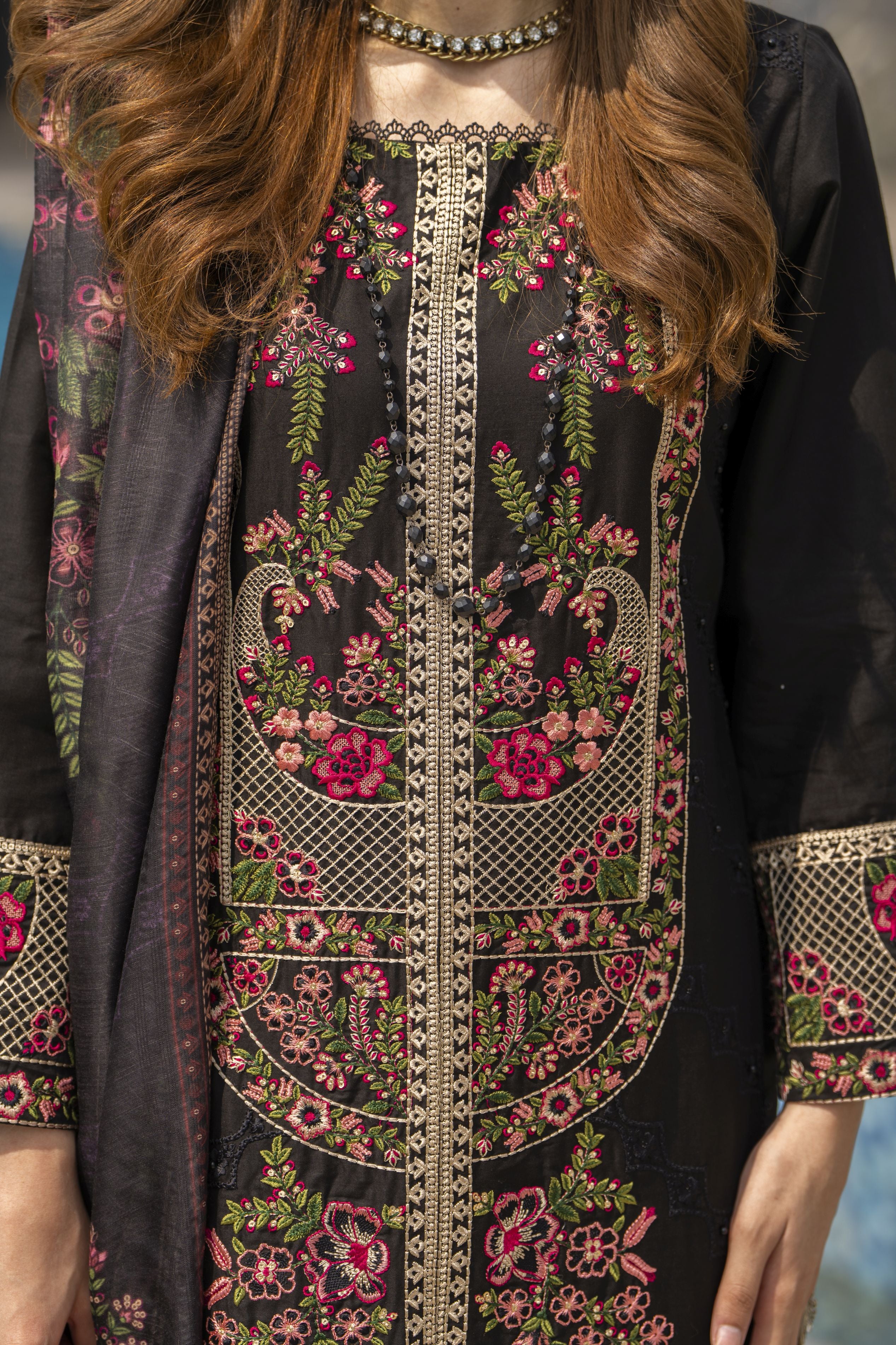 Black Cotton 3pc Ready to Wear Dressby Miski BYM7