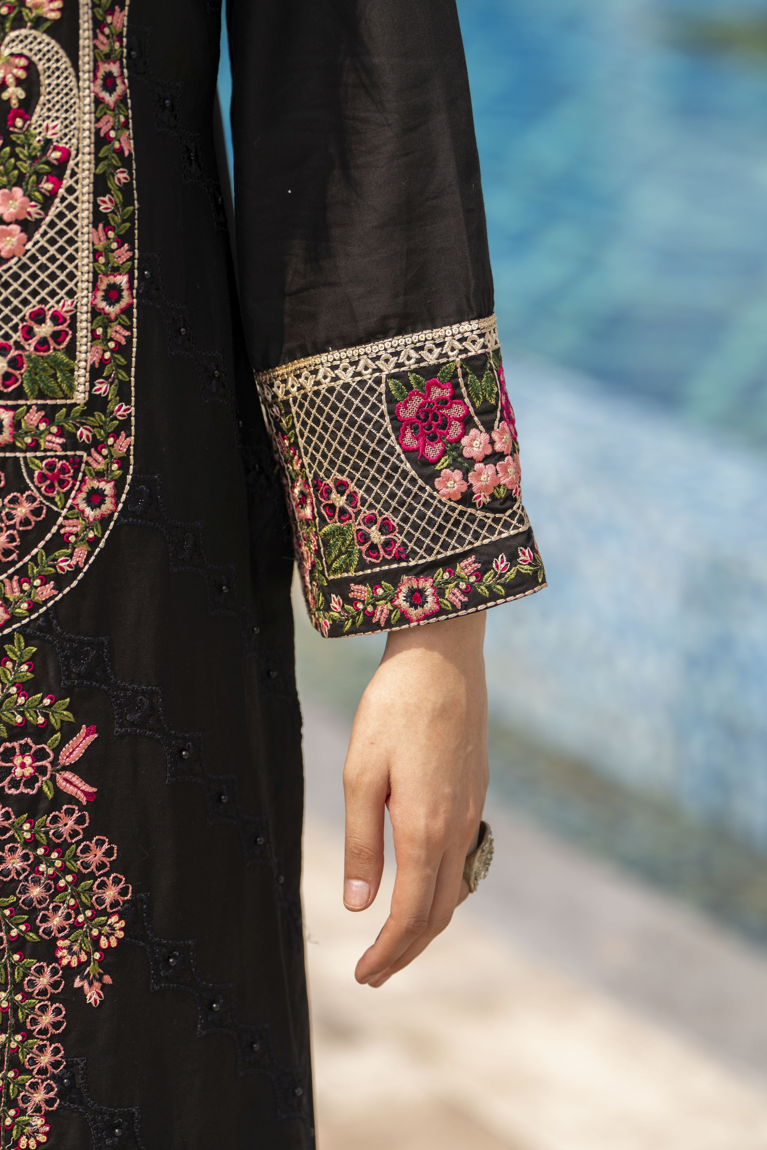 Black Cotton 3pc Ready to Wear Dressby Miski BYM7