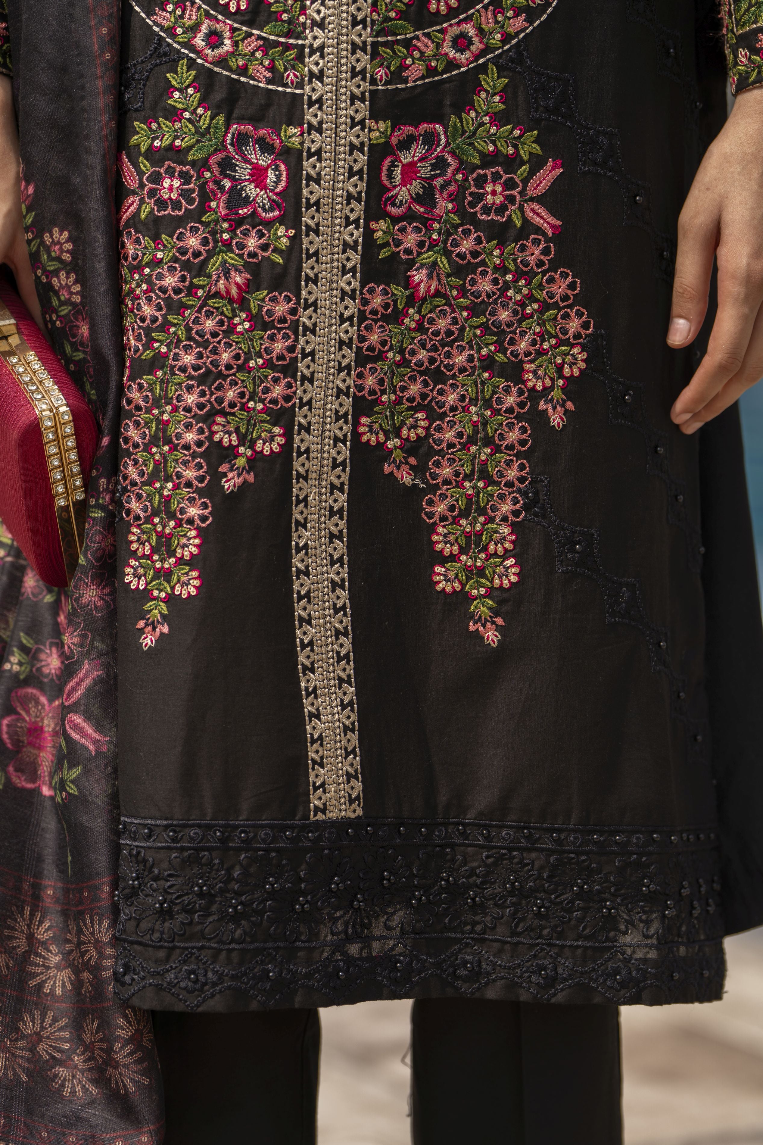 Black Cotton 3pc Ready to Wear Dressby Miski BYM7