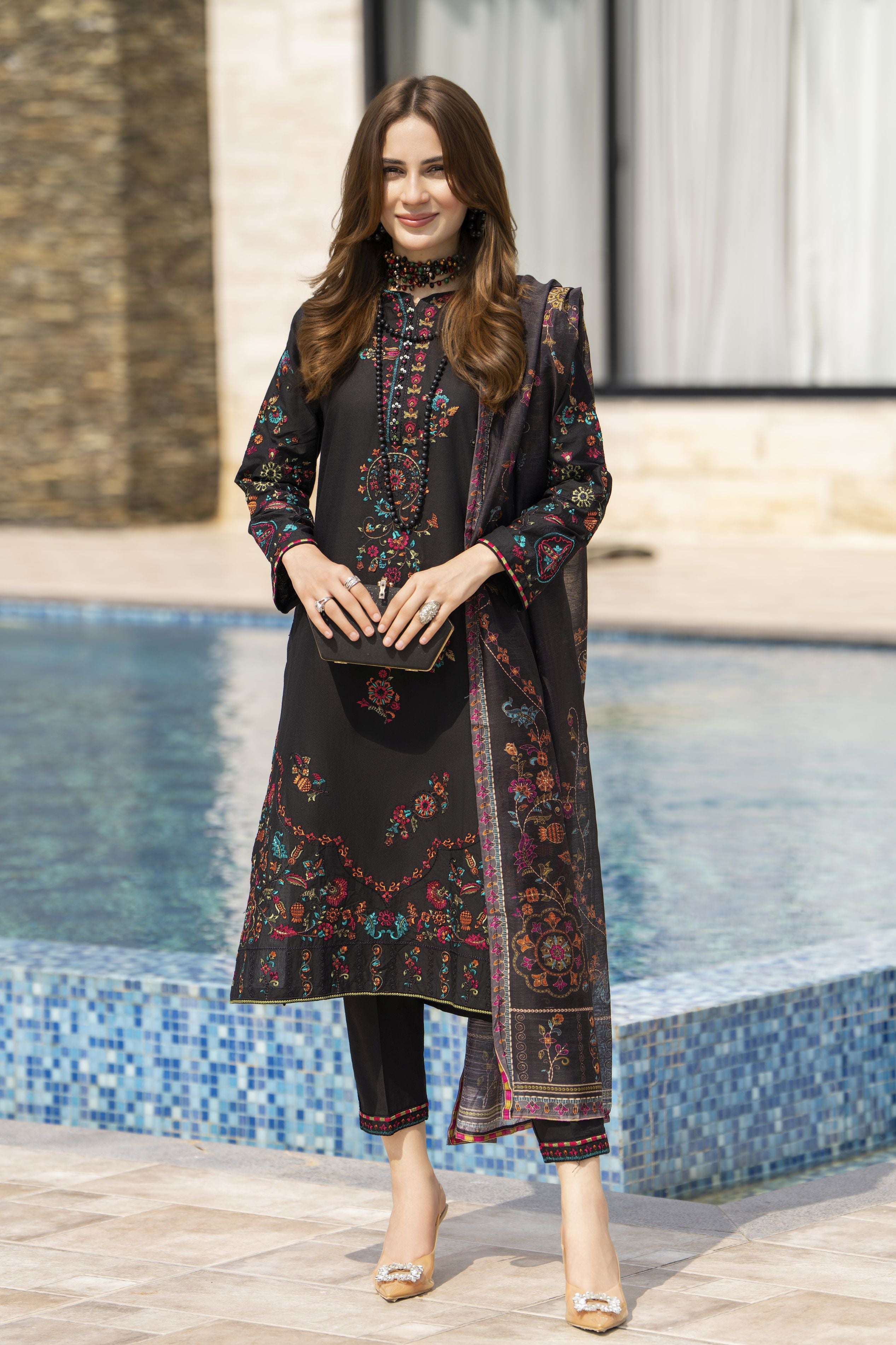 Black Cotton 3pc Ready to Wear Dress by Miski BYM8