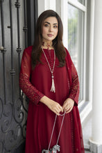 Gul Warun Lustre Chiffon – 3pc Ready to Wear Maroon Embroidered Frock LSG8