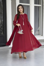 Gul Warun Lustre Chiffon – 3pc Ready to Wear Maroon Embroidered Frock LSG8