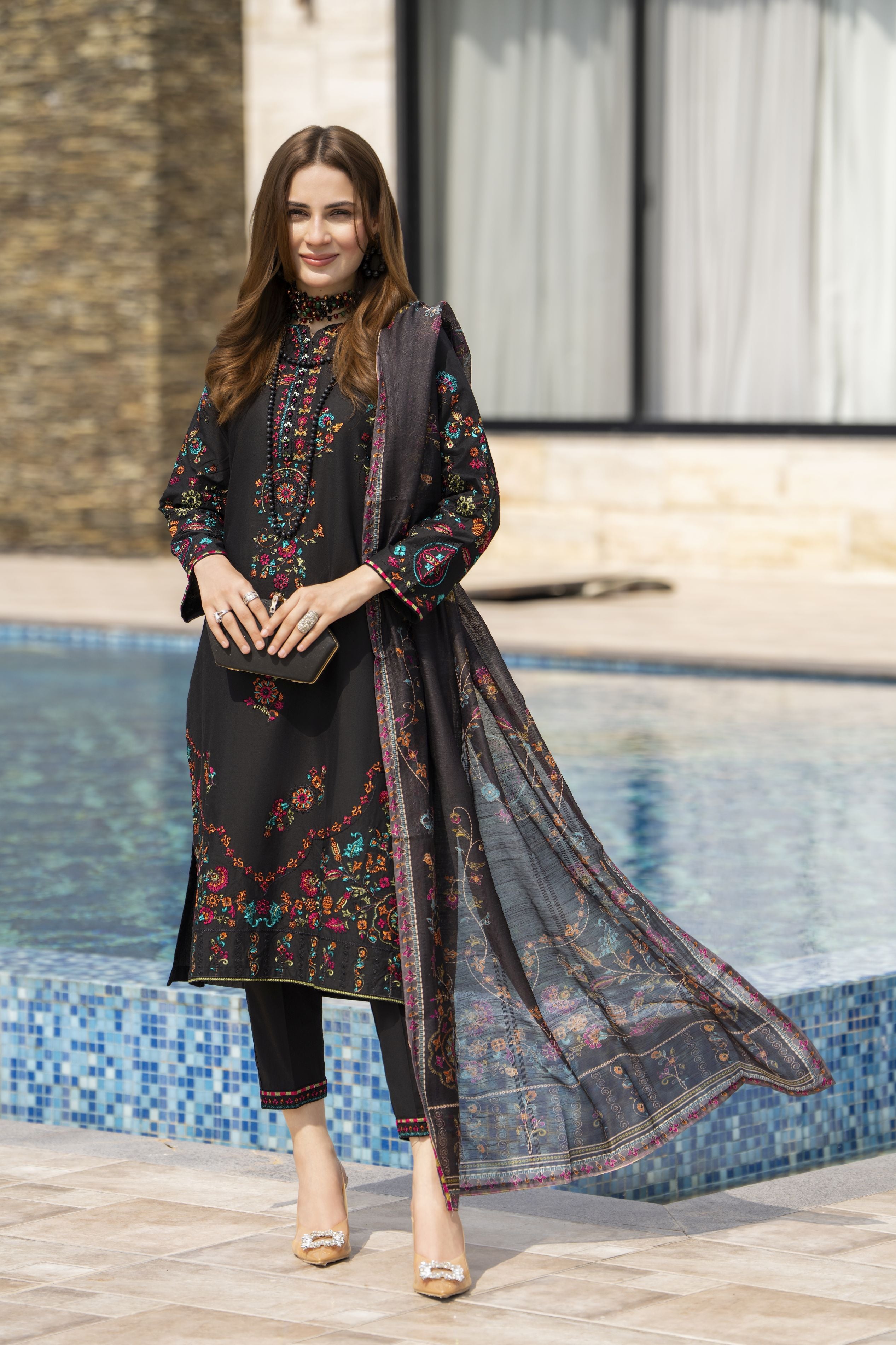 Black Cotton 3pc Ready to Wear Dress by Miski BYM8