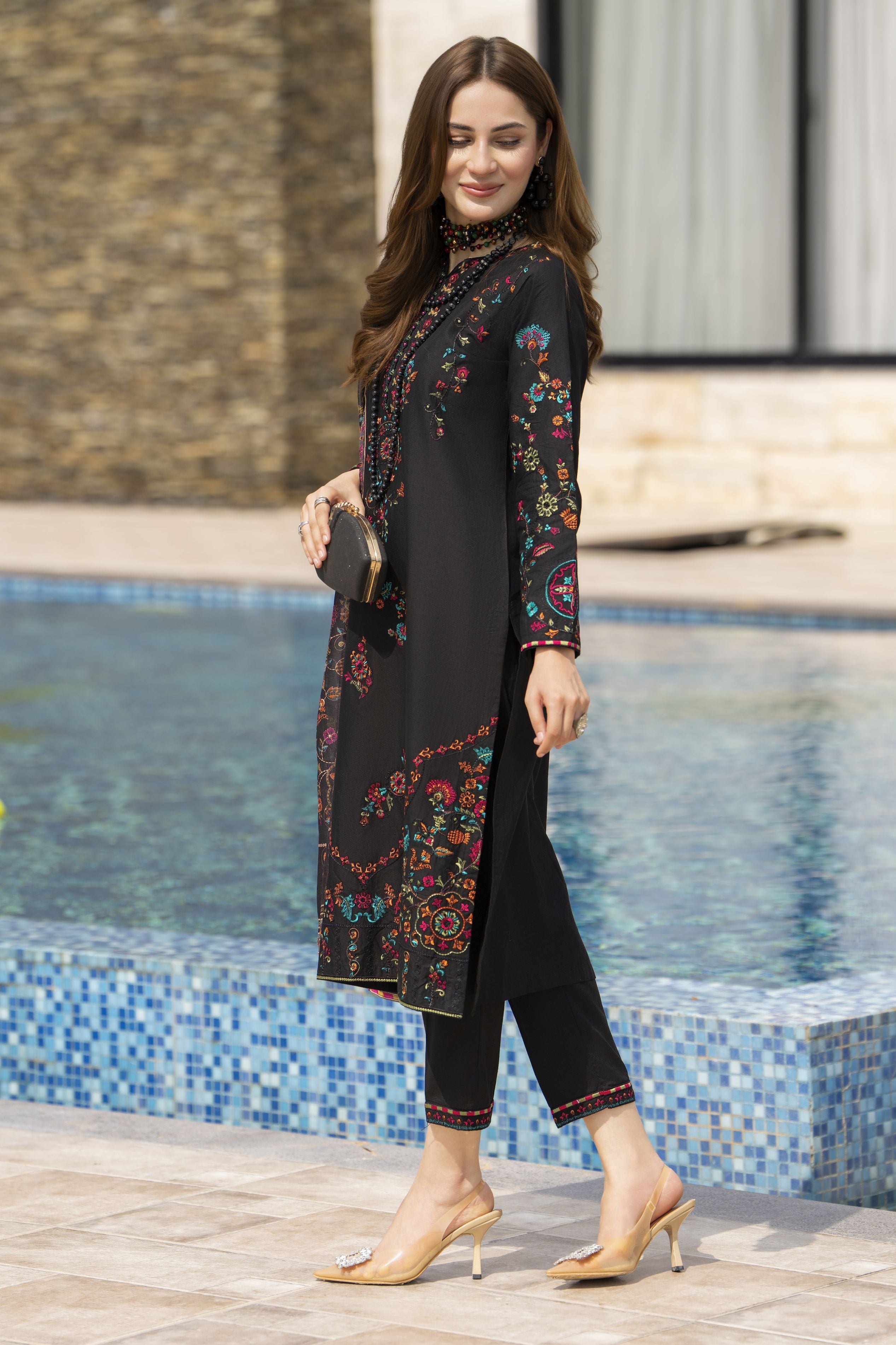 Black Cotton 3pc Ready to Wear Dress by Miski BYM8