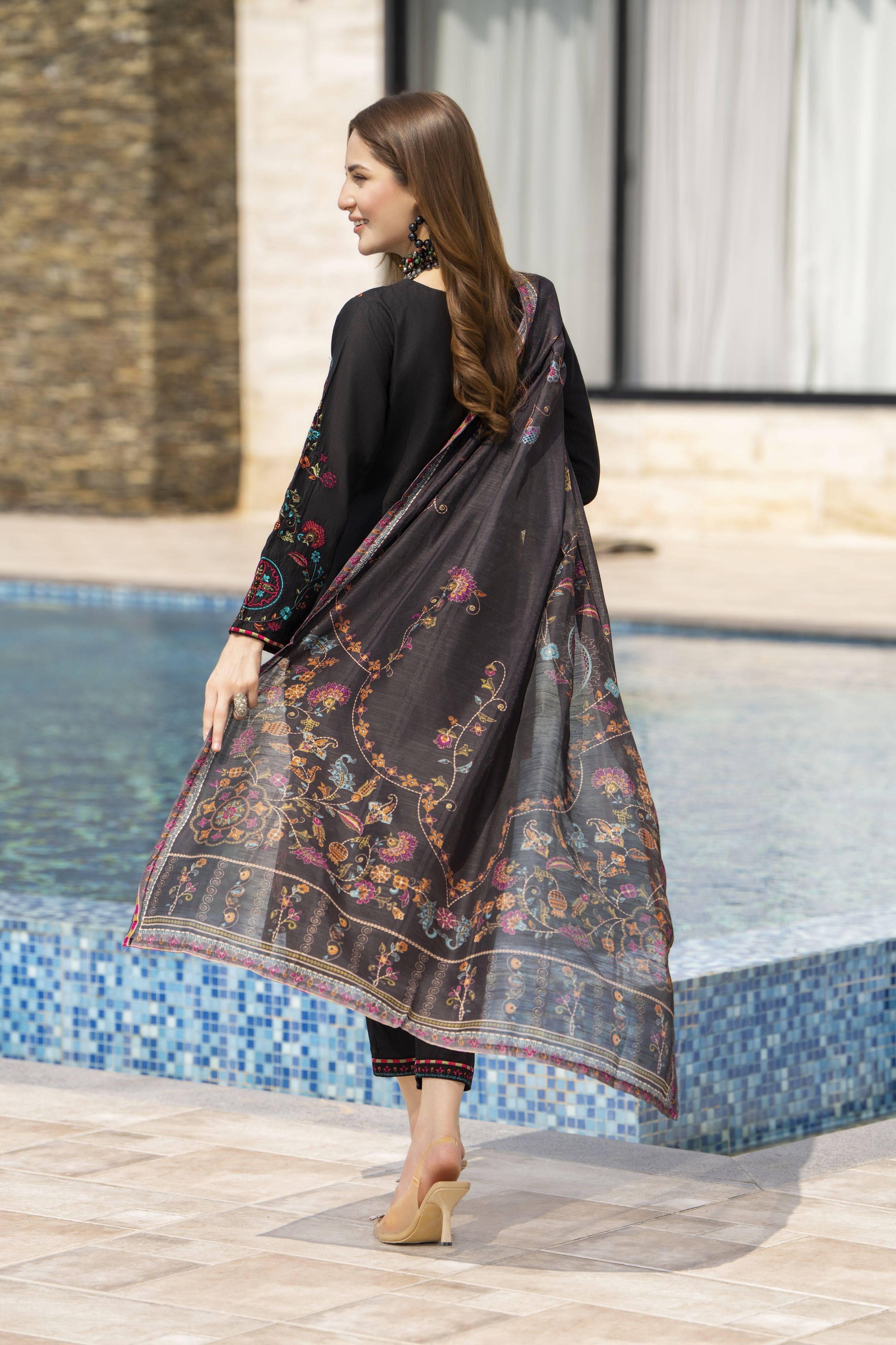 Black Cotton 3pc Ready to Wear Dress by Miski BYM8