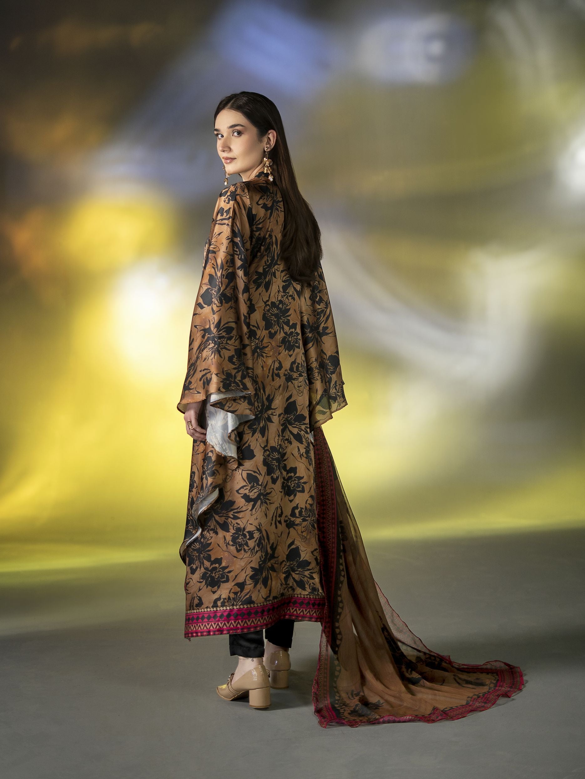 Mona Effortless Silk 3pc Ready to Wear Printed Silk Cape Co-Ord Set SEM3