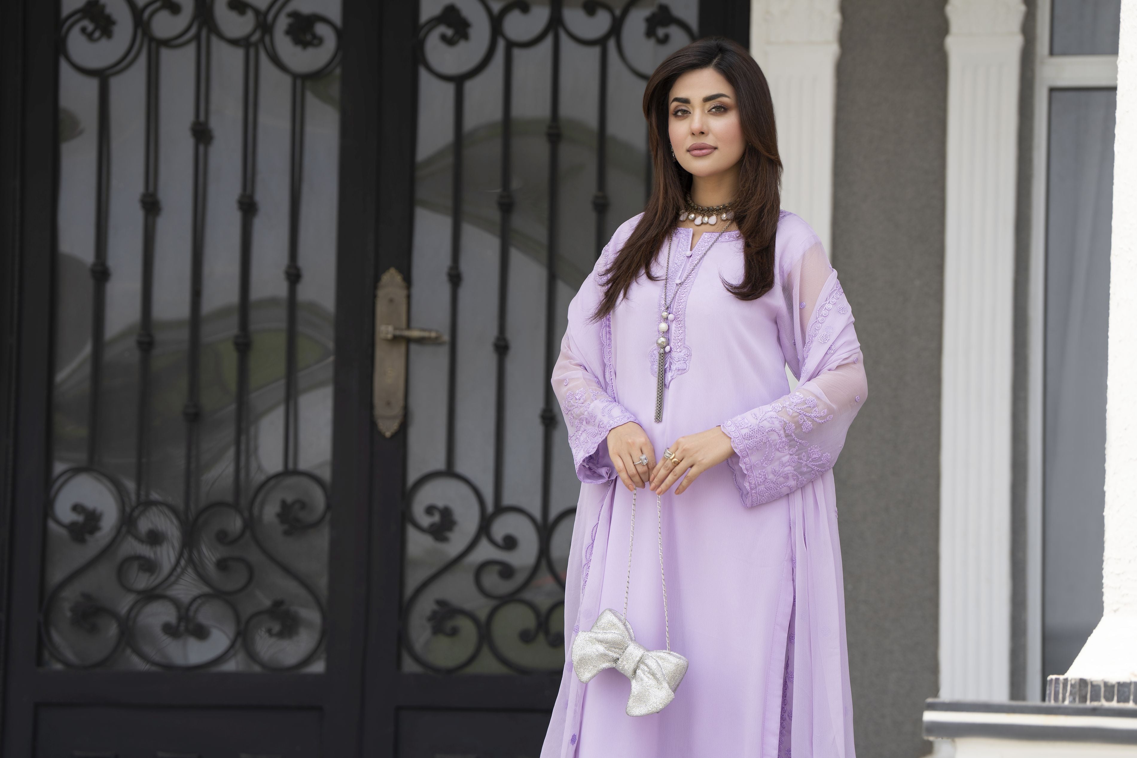 Gul Warun Lustre Chiffon – 3pc Ready to Wear Lilac Embroidered Chiffon Dress LSG5