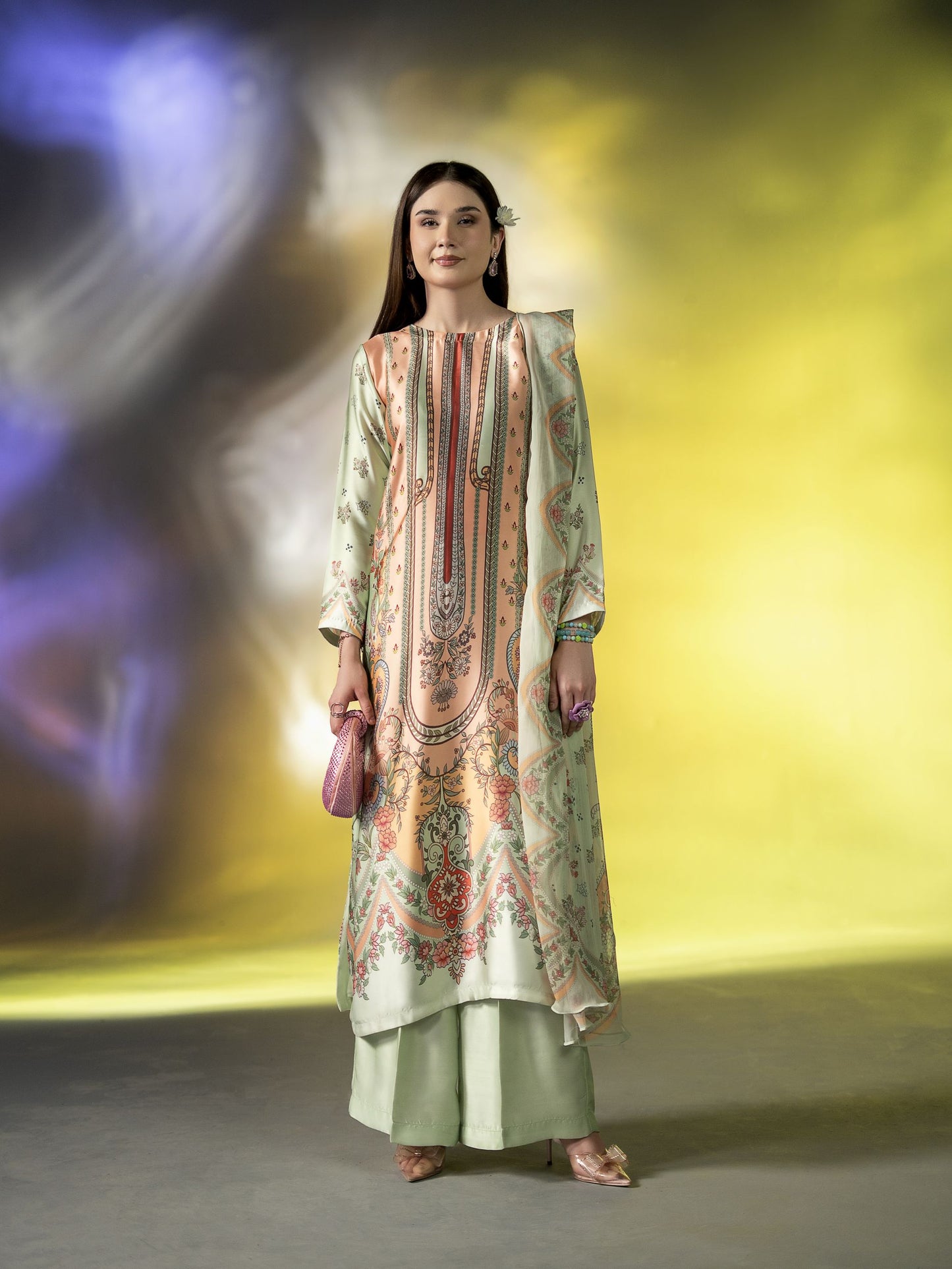 Mona Effortless Silk 3pc Ready to Wear Printed Silk Co-Ord Set SEM4