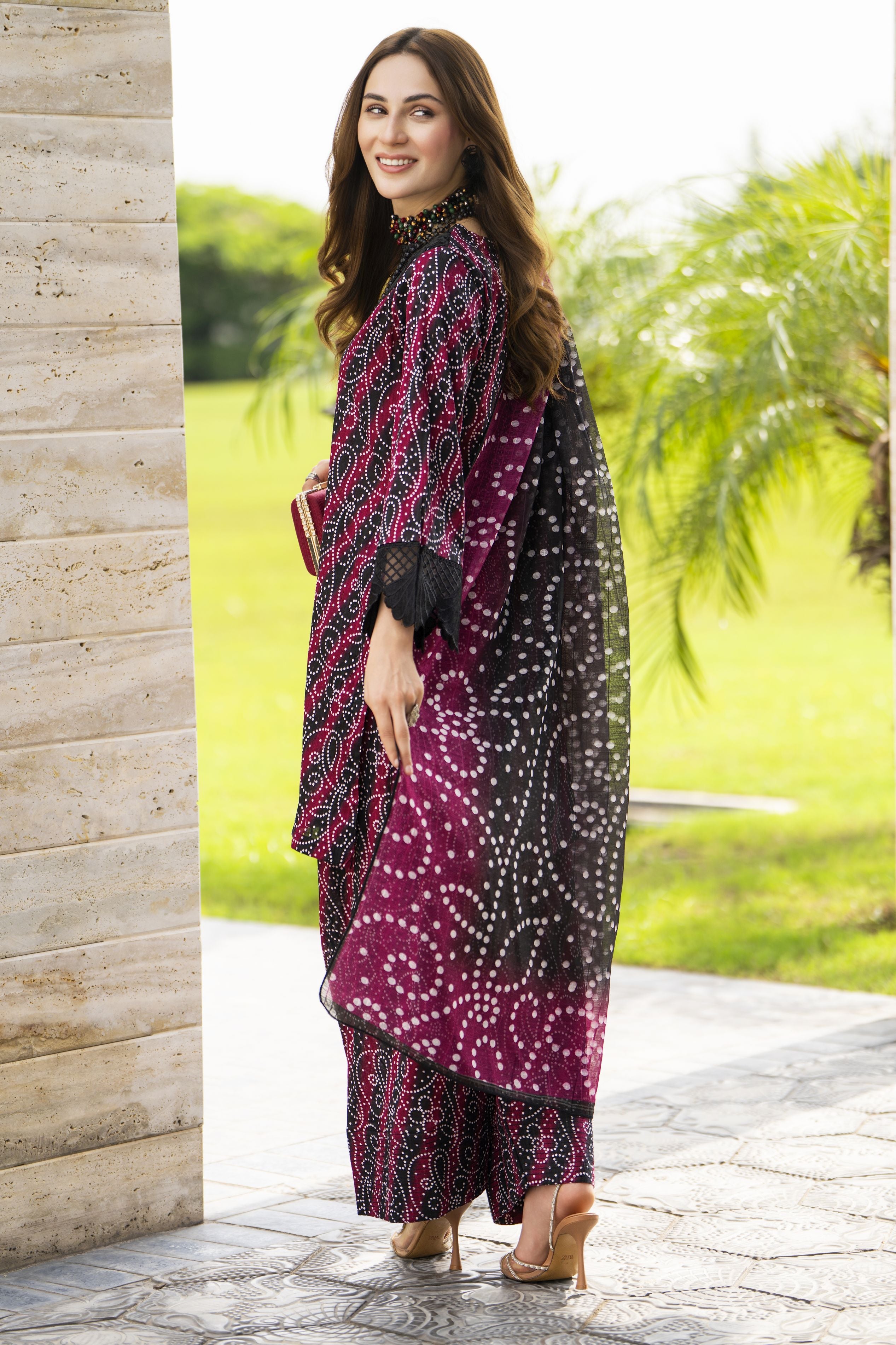 Polkadots Cotton Printed 3pc Ready to Wear Dress with Farshi Shalwar by Miski BYM9