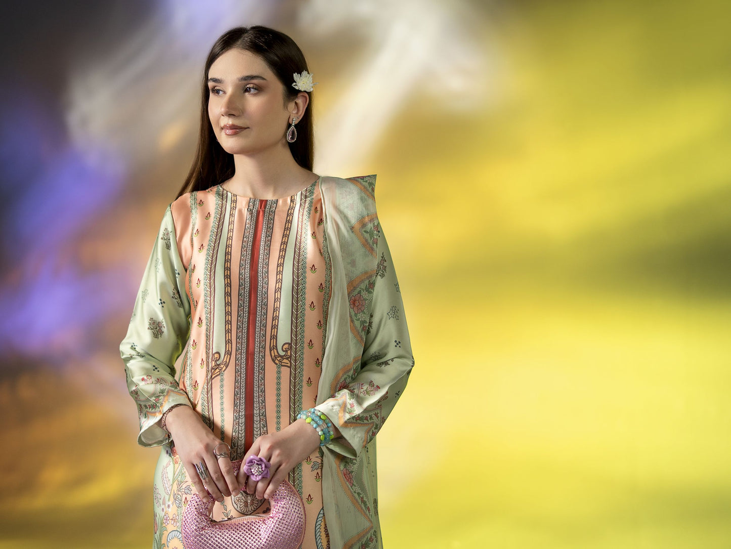 Mona Effortless Silk 3pc Ready to Wear Printed Silk Co-Ord Set SEM4